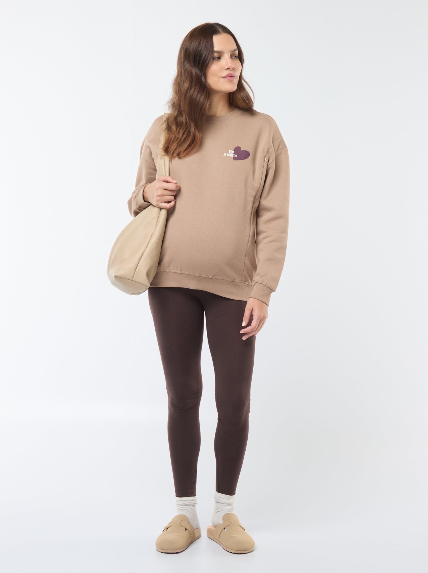 Legging grossesse long en jersey uni - Marron