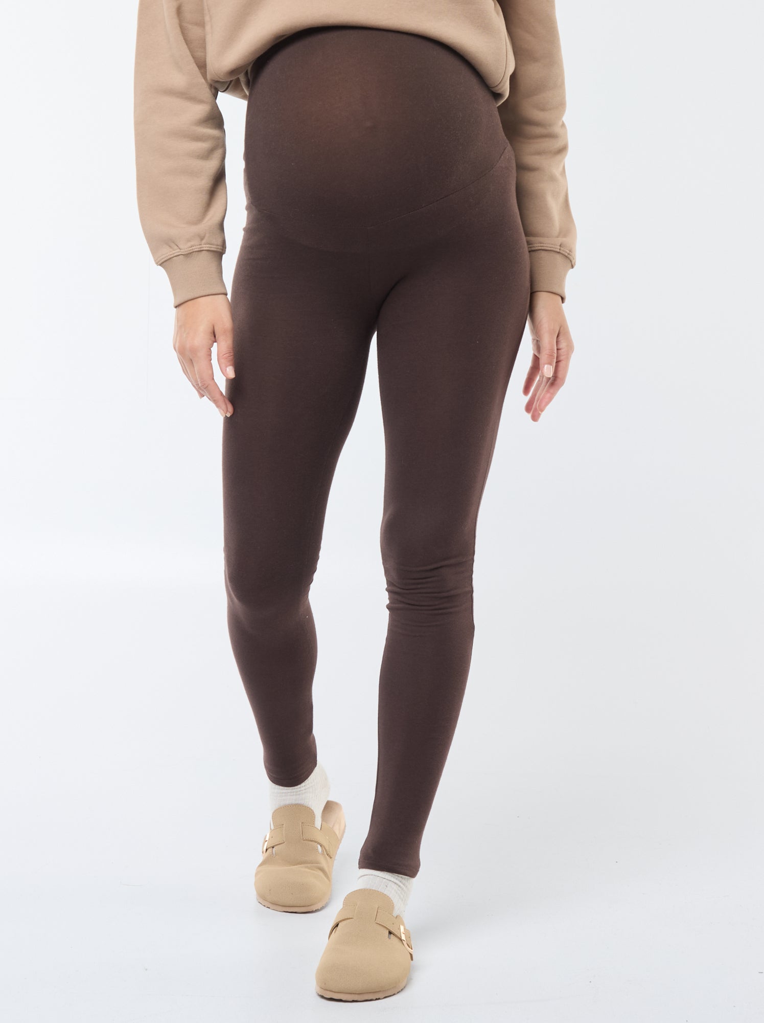 Legging grossesse long en jersey uni - Marron