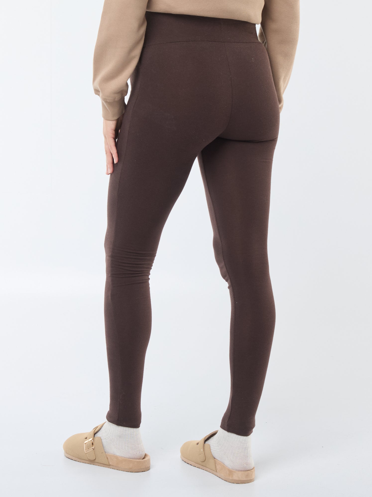 Legging grossesse long en jersey uni - Marron