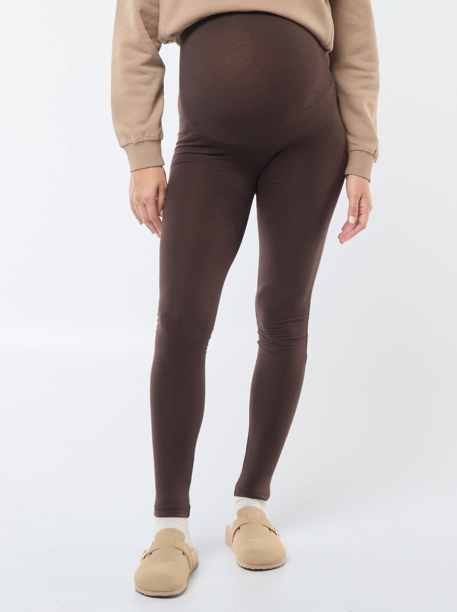 Legging grossesse long en jersey uni - Marron