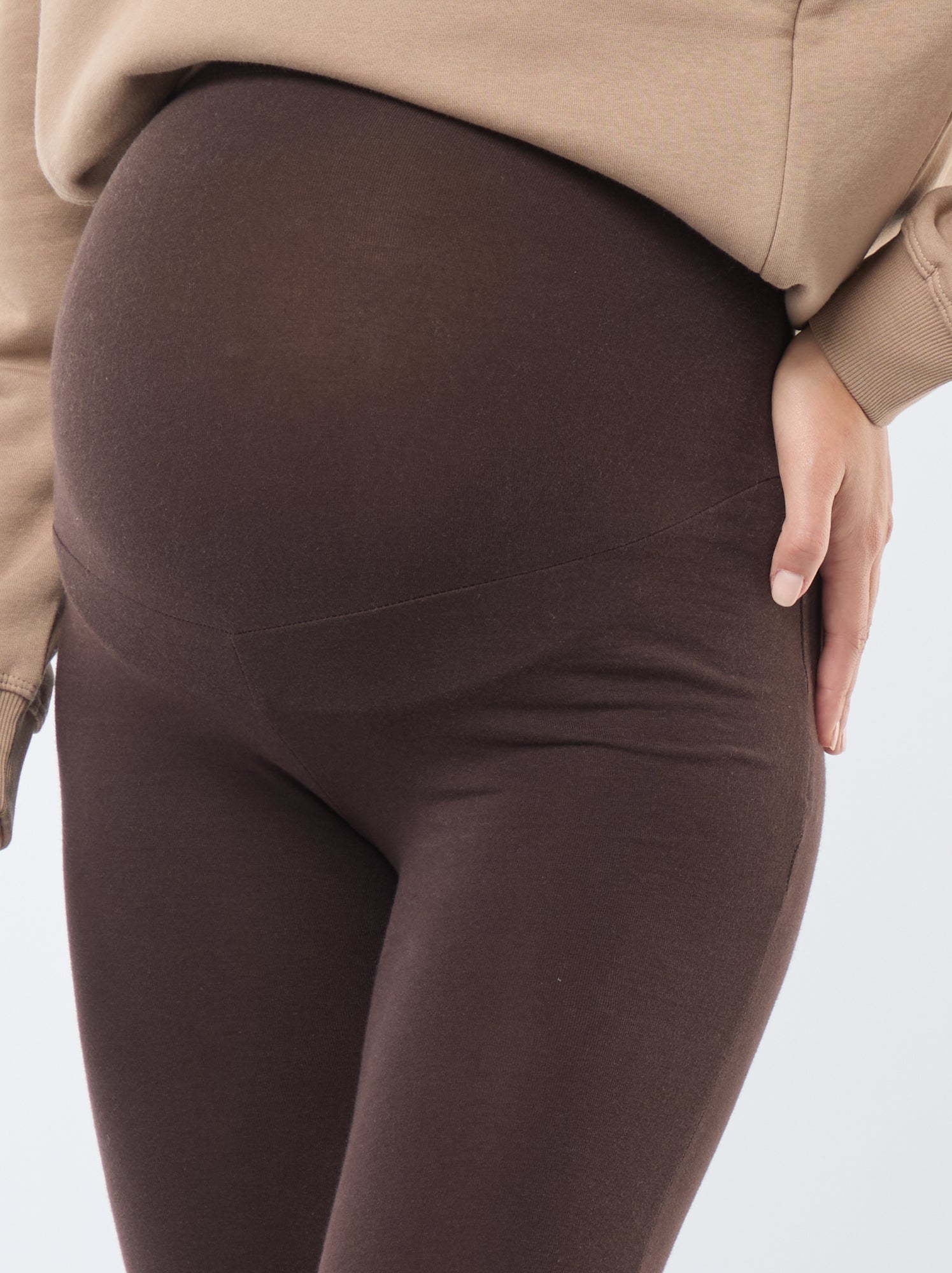 Legging grossesse long en jersey uni - Marron