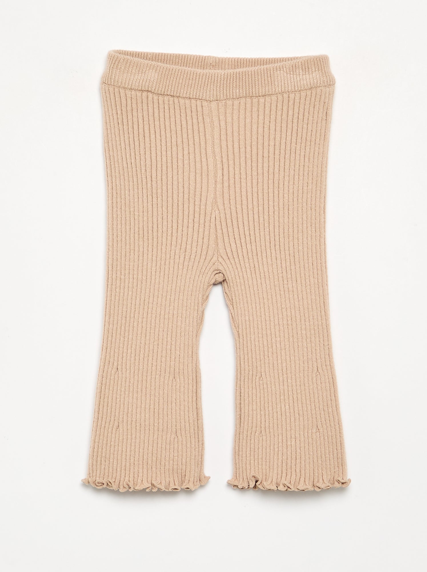 Legging uni en maille côtelée - Beige