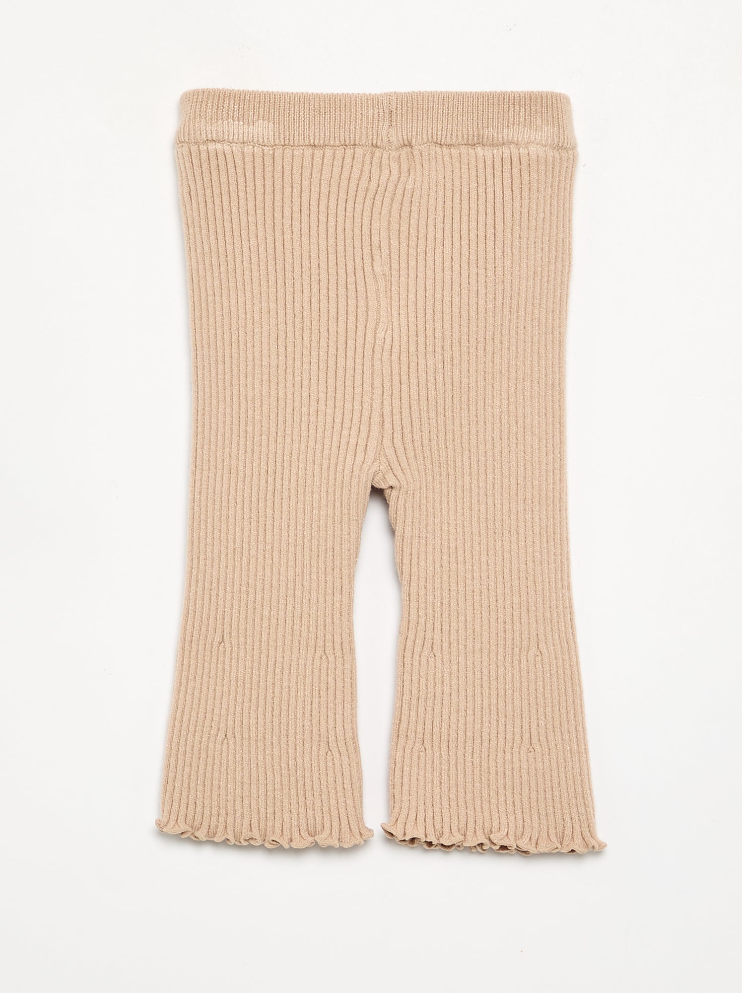 Legging uni en maille côtelée - Beige