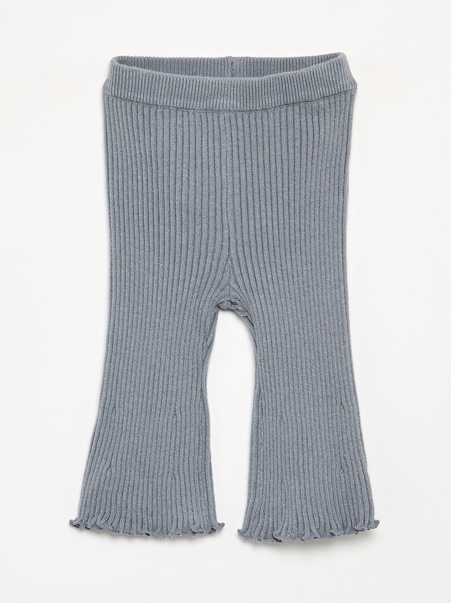 Legging uni en maille côtelée - Bleu