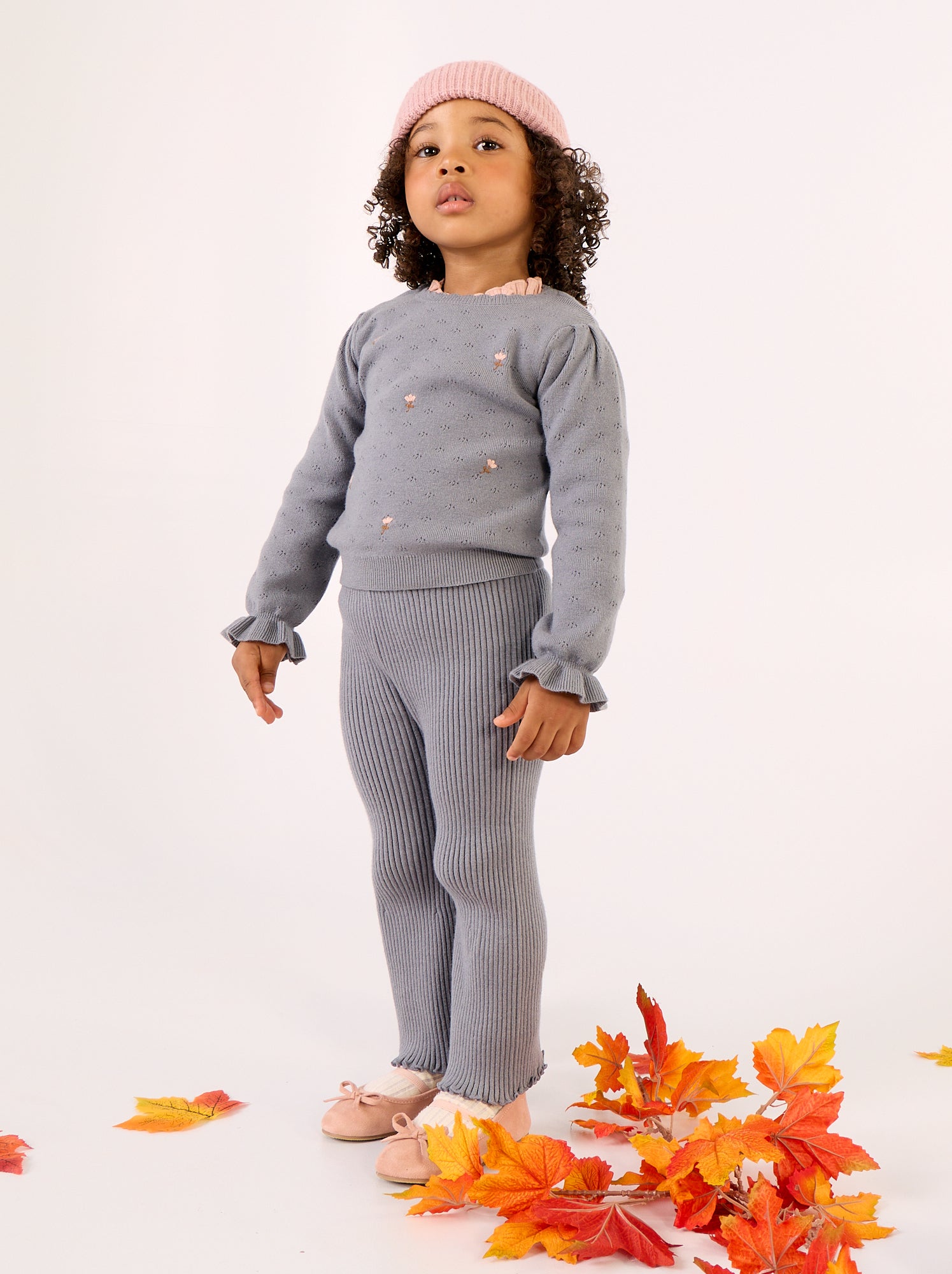 Legging uni en maille côtelée - Gris