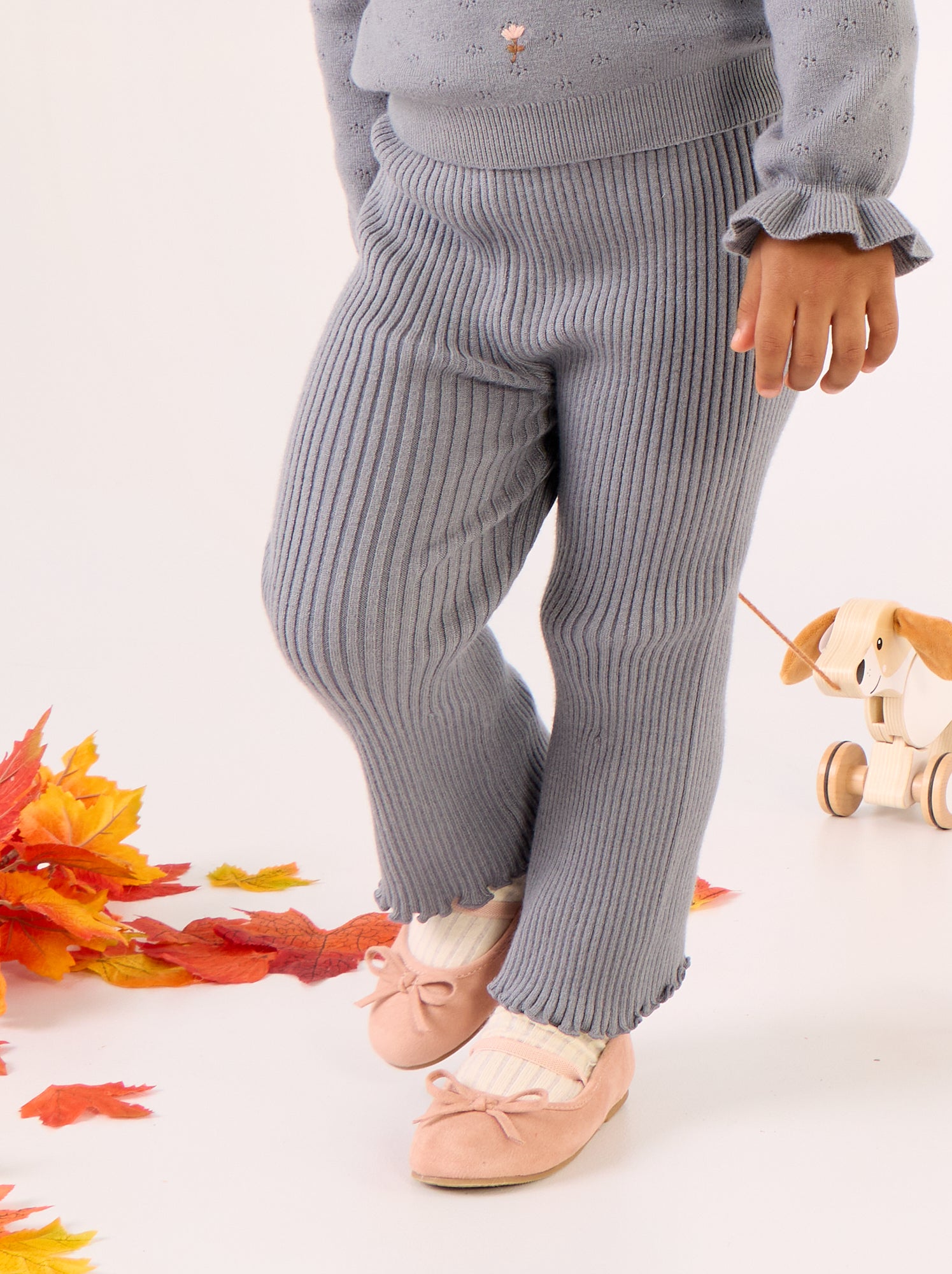 Legging uni en maille côtelée - Gris