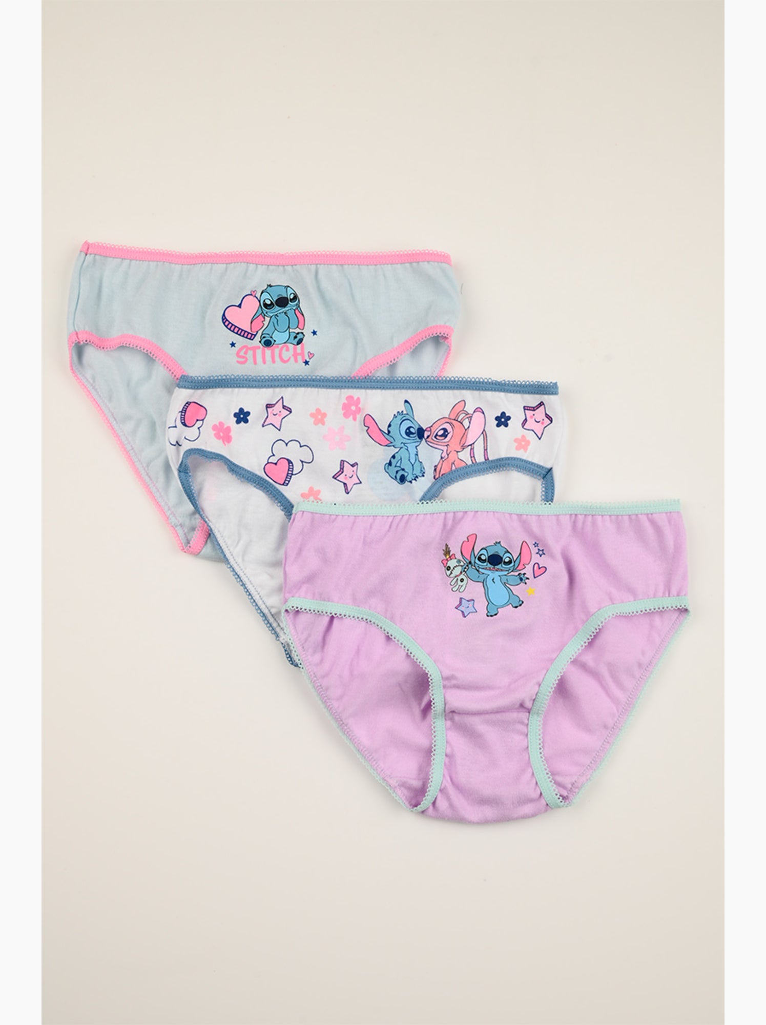 Lot 3 culottes lilo & stitch multicolore | licence officielle - Blanc Violet clair Bleu