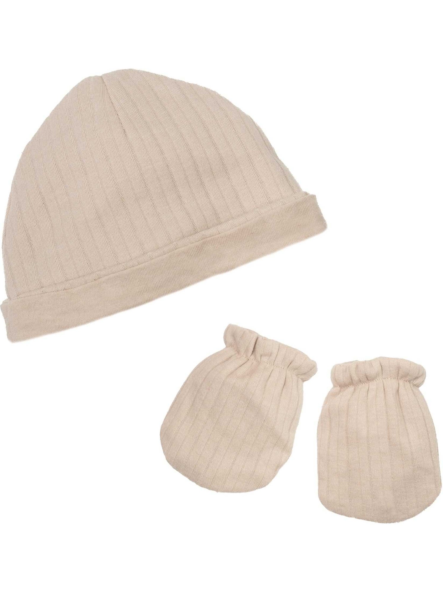 Lot bonnet et moufles naissance - Beige