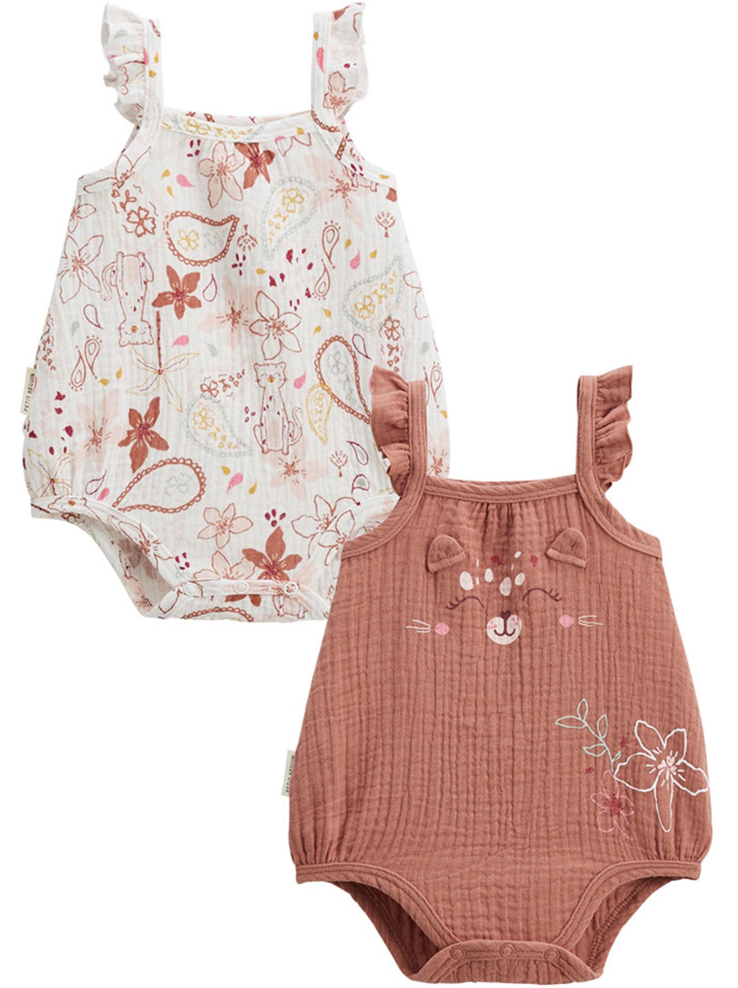 Lot de 2 barboteuses bloomer bébé en gaze de coton arizona - Ecru