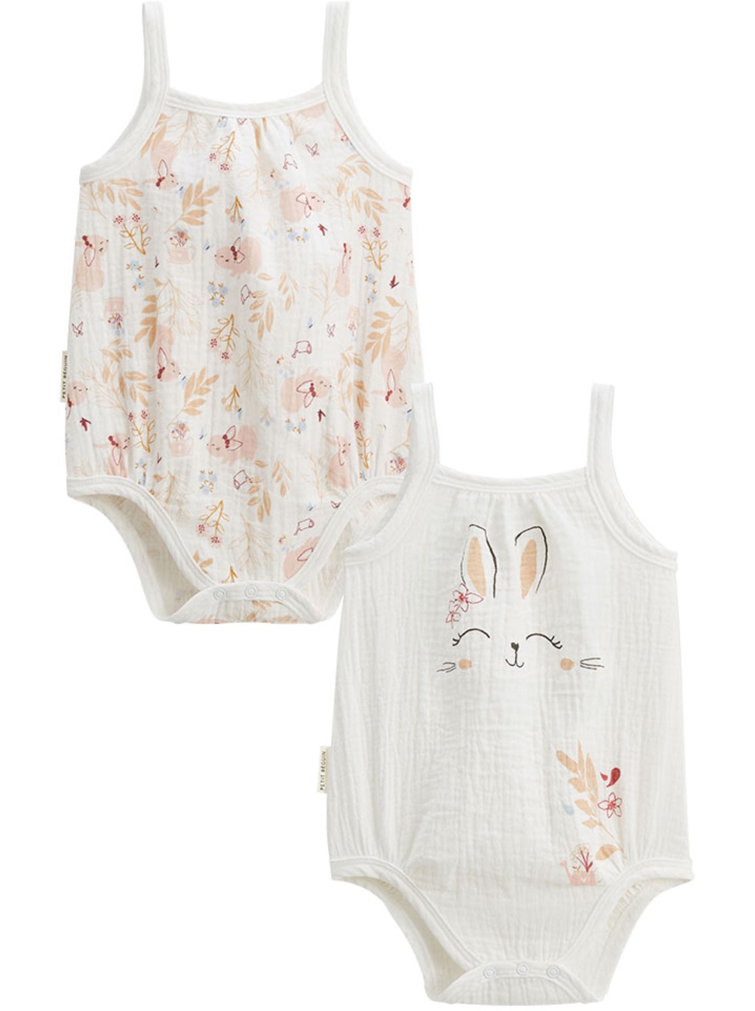 Lot de 2 barboteuses bloomer bébé en gaze de coton praline - Ecru