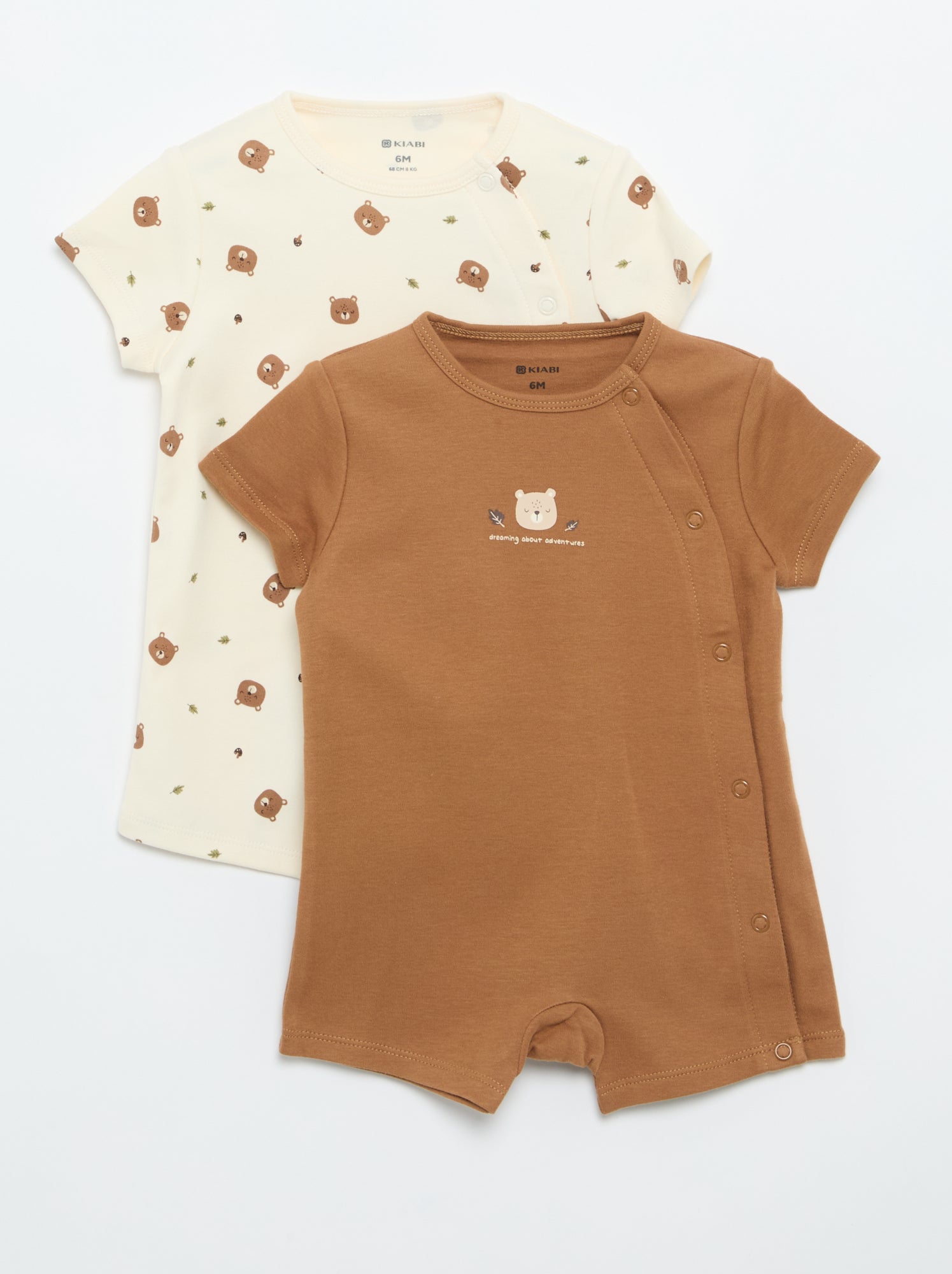 Lot de 2 barboteuses en jersey à manches courtes - Beige