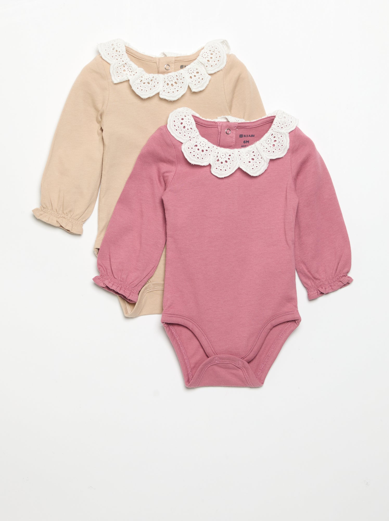 Lot de 2 bodies avec col en broderie anglaise - Beige