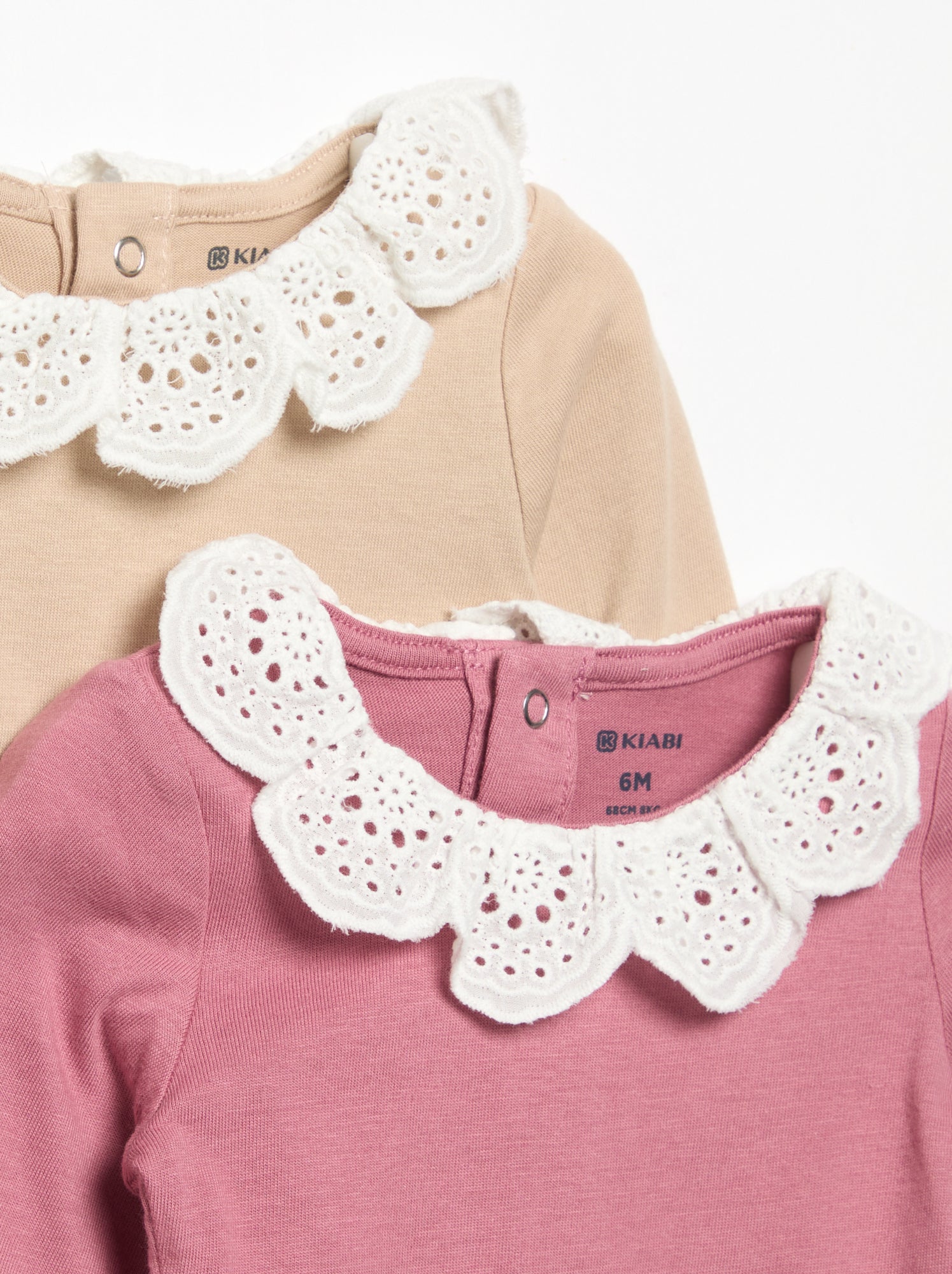 Lot de 2 bodies avec col en broderie anglaise - Beige