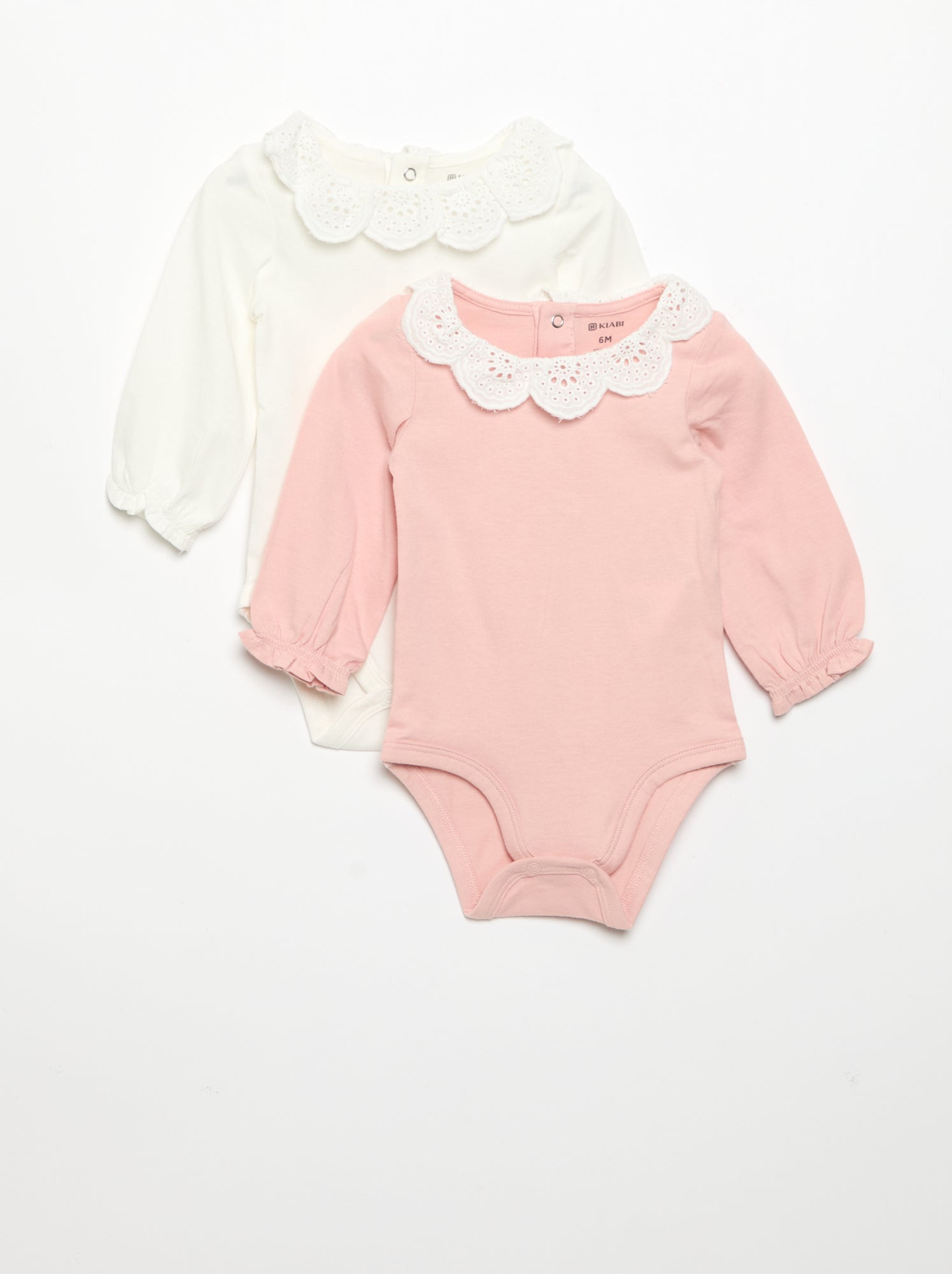 Lot de 2 bodies avec col en broderie anglaise - Blanc