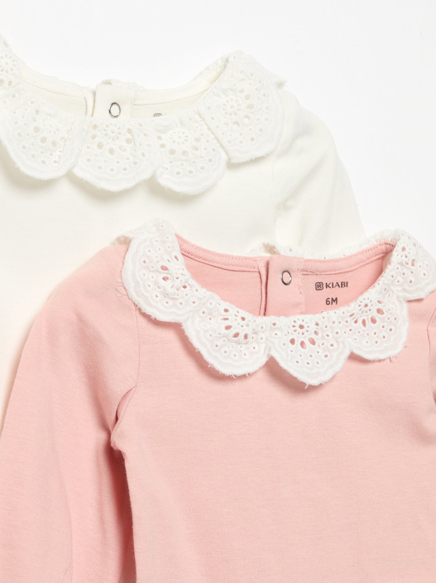 Lot de 2 bodies avec col en broderie anglaise - Blanc