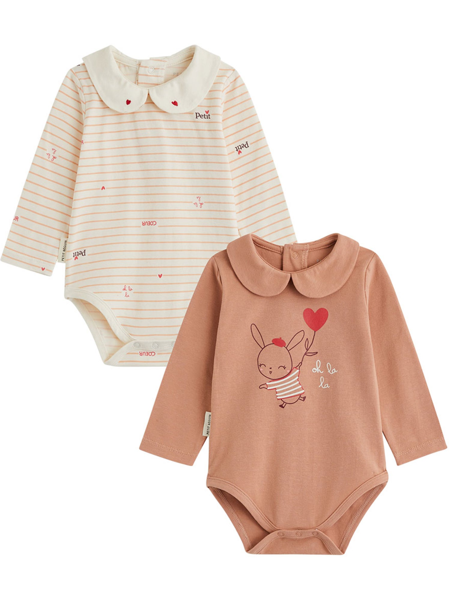 Lot de 2 bodies bébé manches longues aimée - Rose