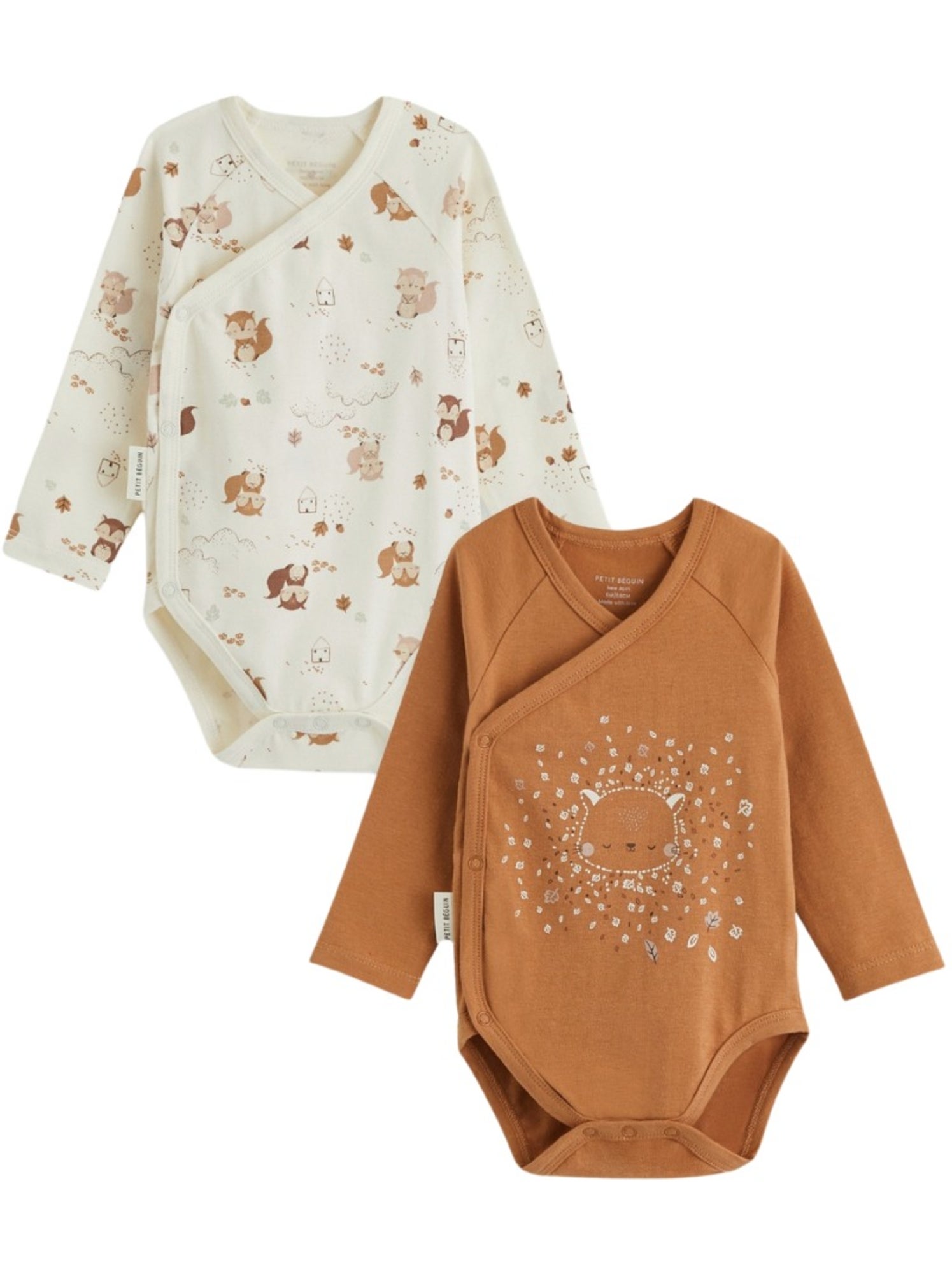 Lot de 2 bodies bébé manches longues ouverture croisée caramel - Marron