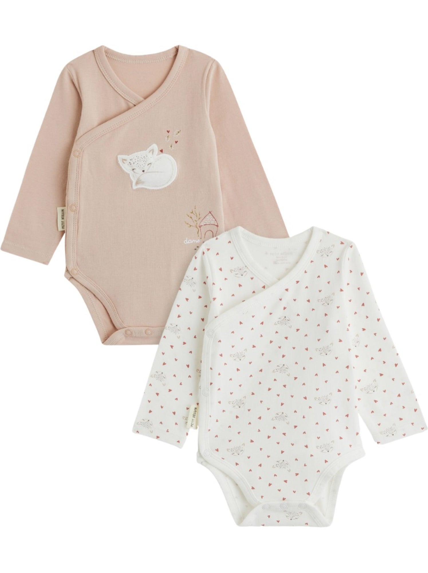 Lot de 2 bodies bébé manches longues ouverture croisée doucette - Rose