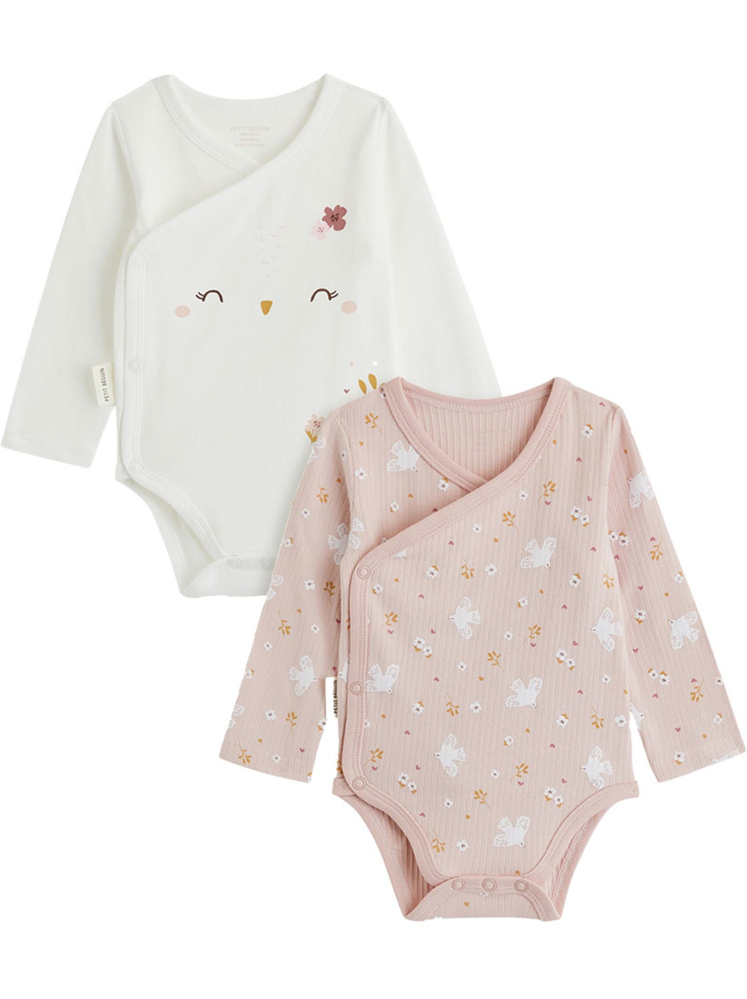Lot de 2 bodies bébé manches longues ouverture croisée miette - Rose