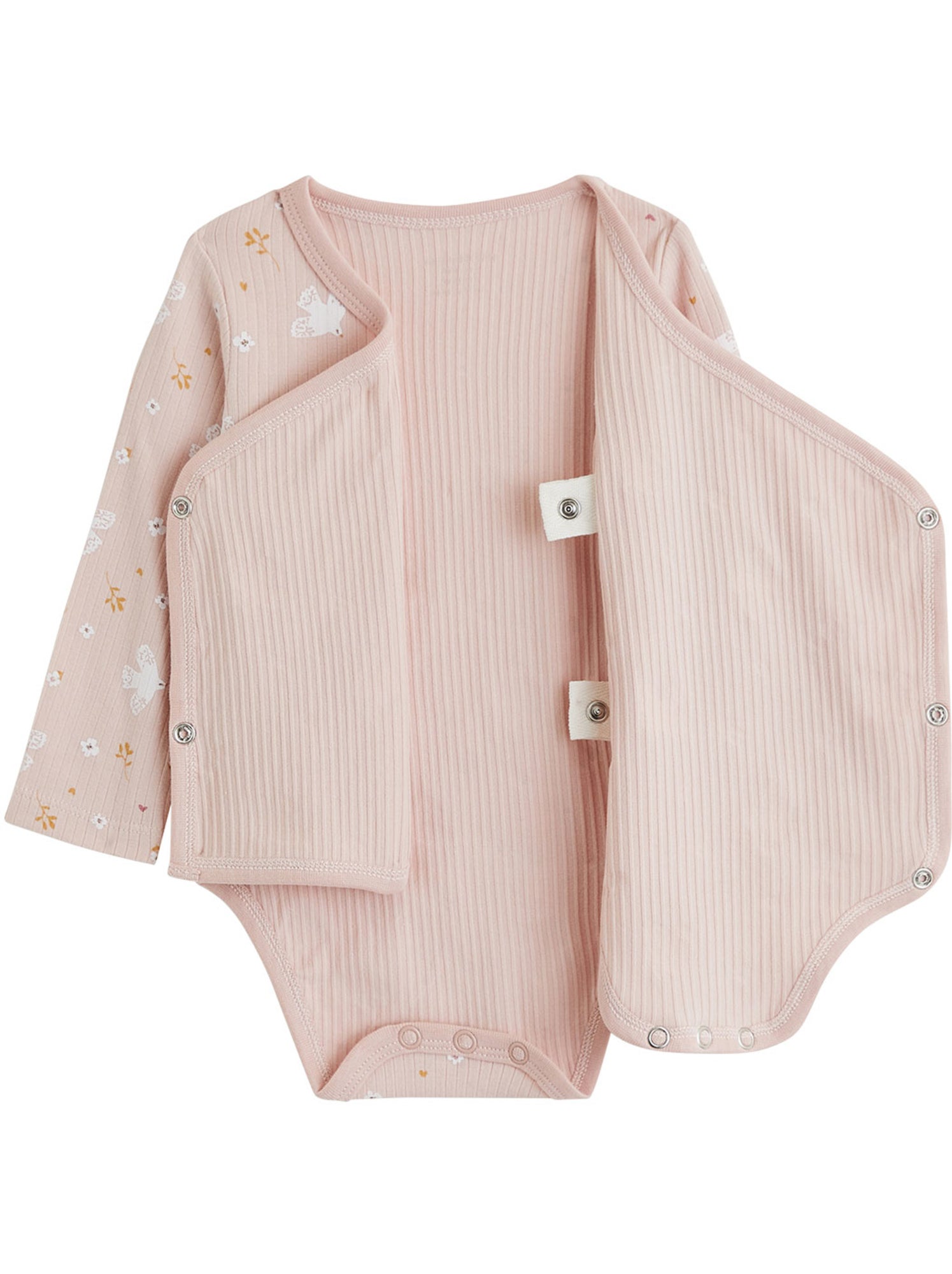 Lot de 2 bodies bébé manches longues ouverture croisée miette - Rose