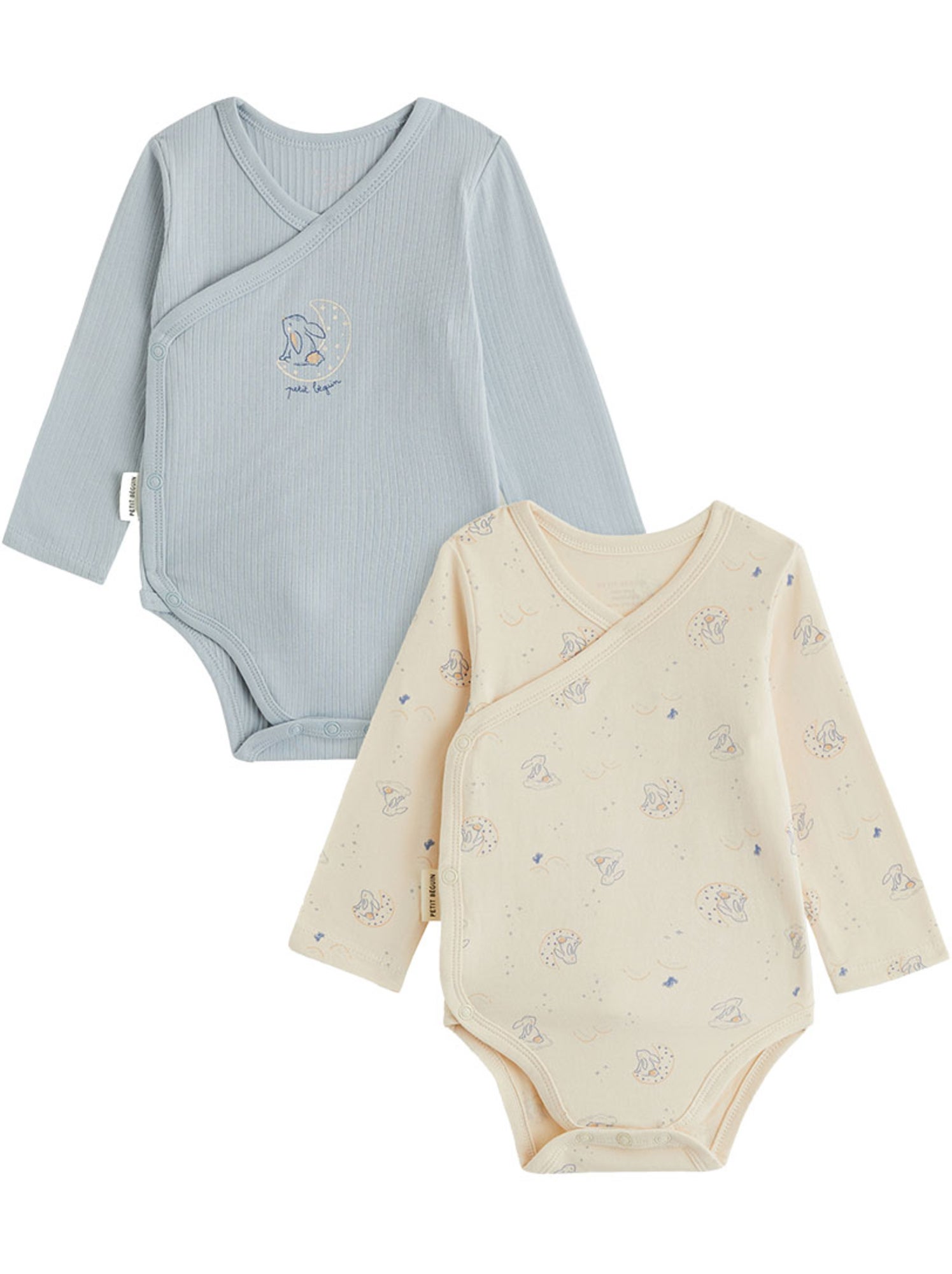 Lot de 2 bodies bébé manches longues ouverture croisée voix lactée - Bleu