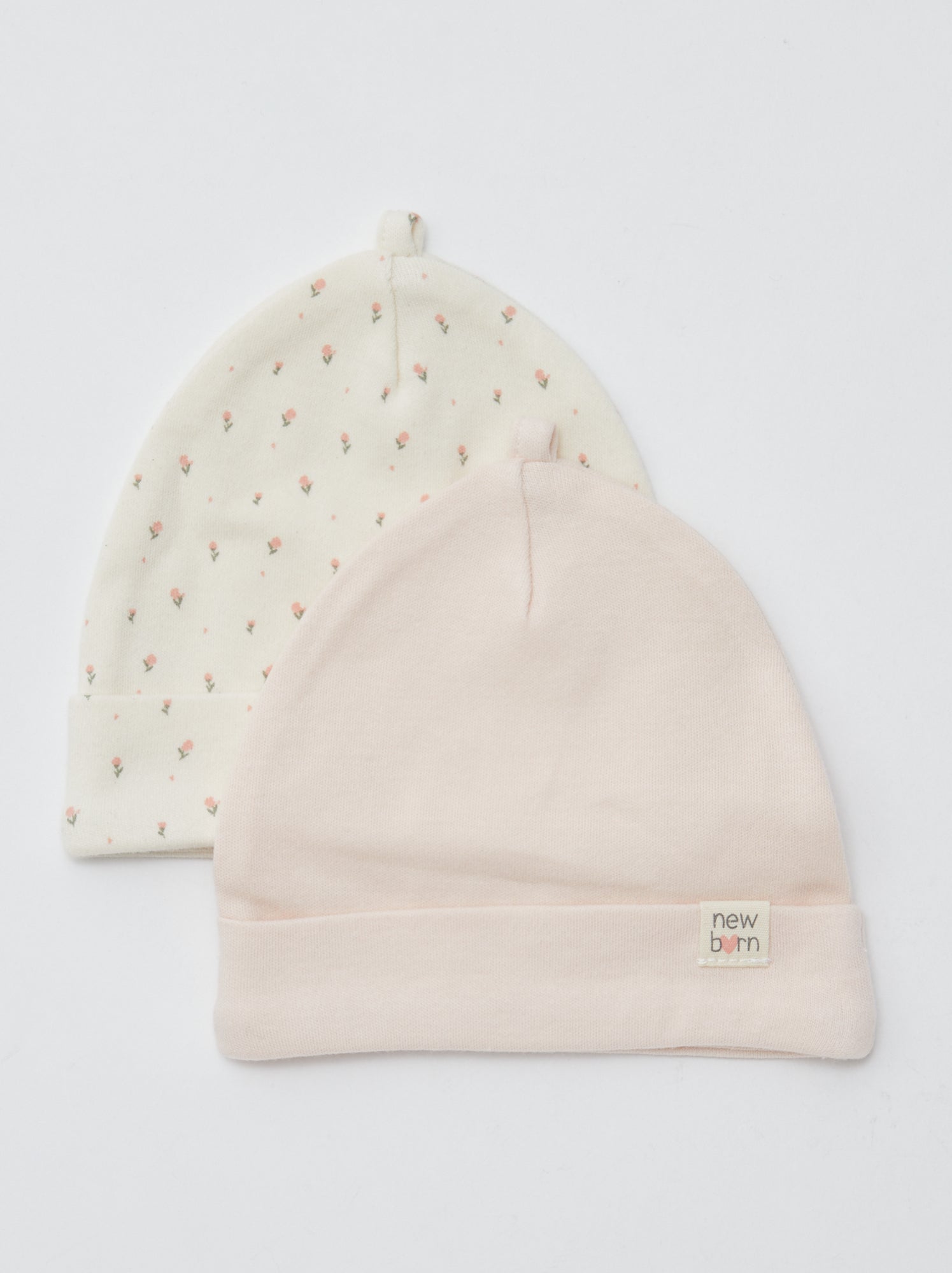 Lot de 2 bonnets nouveau-né - Beige/rose