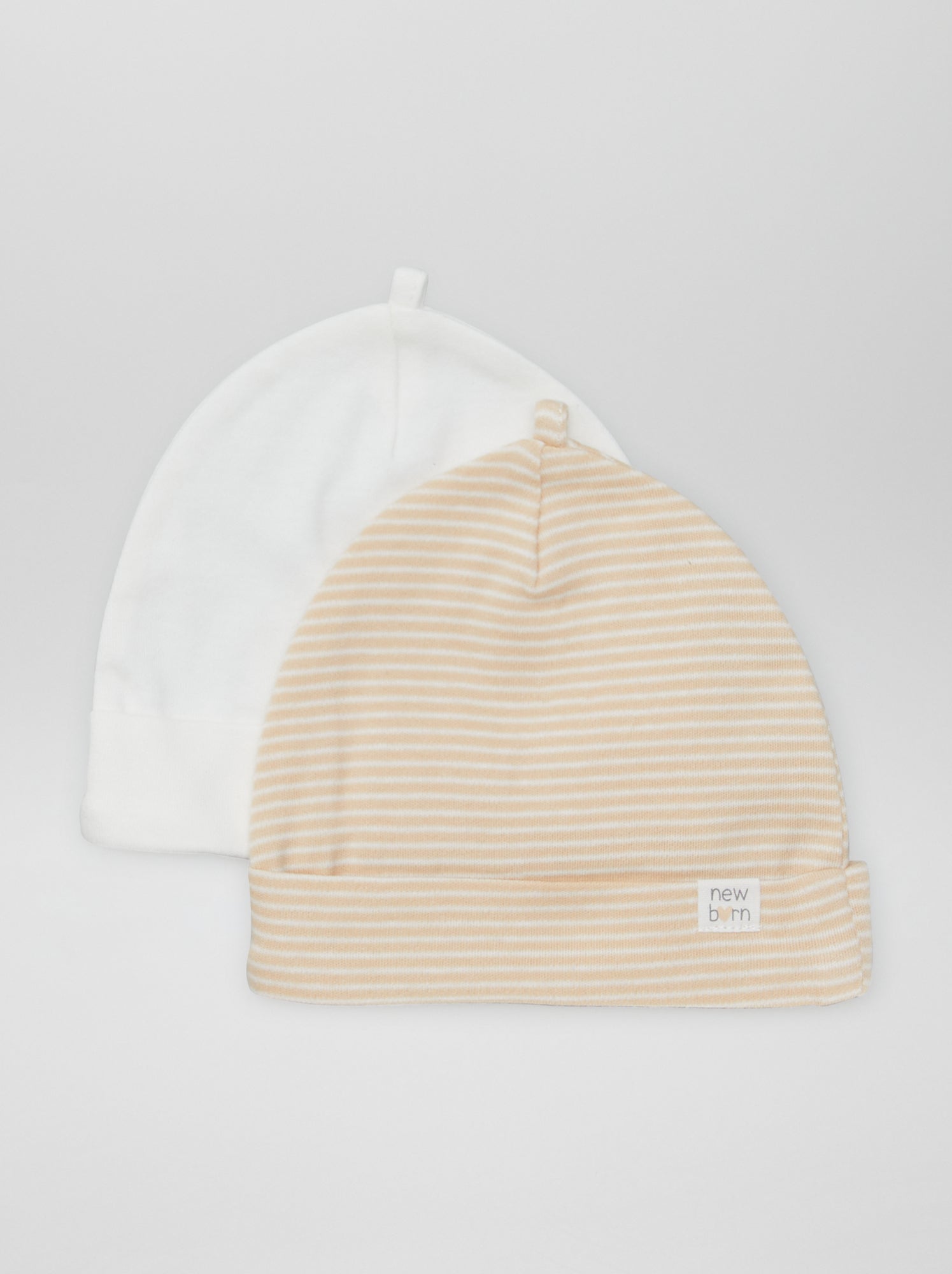 Lot de 2 bonnets nouveau-né - Blanc/beige