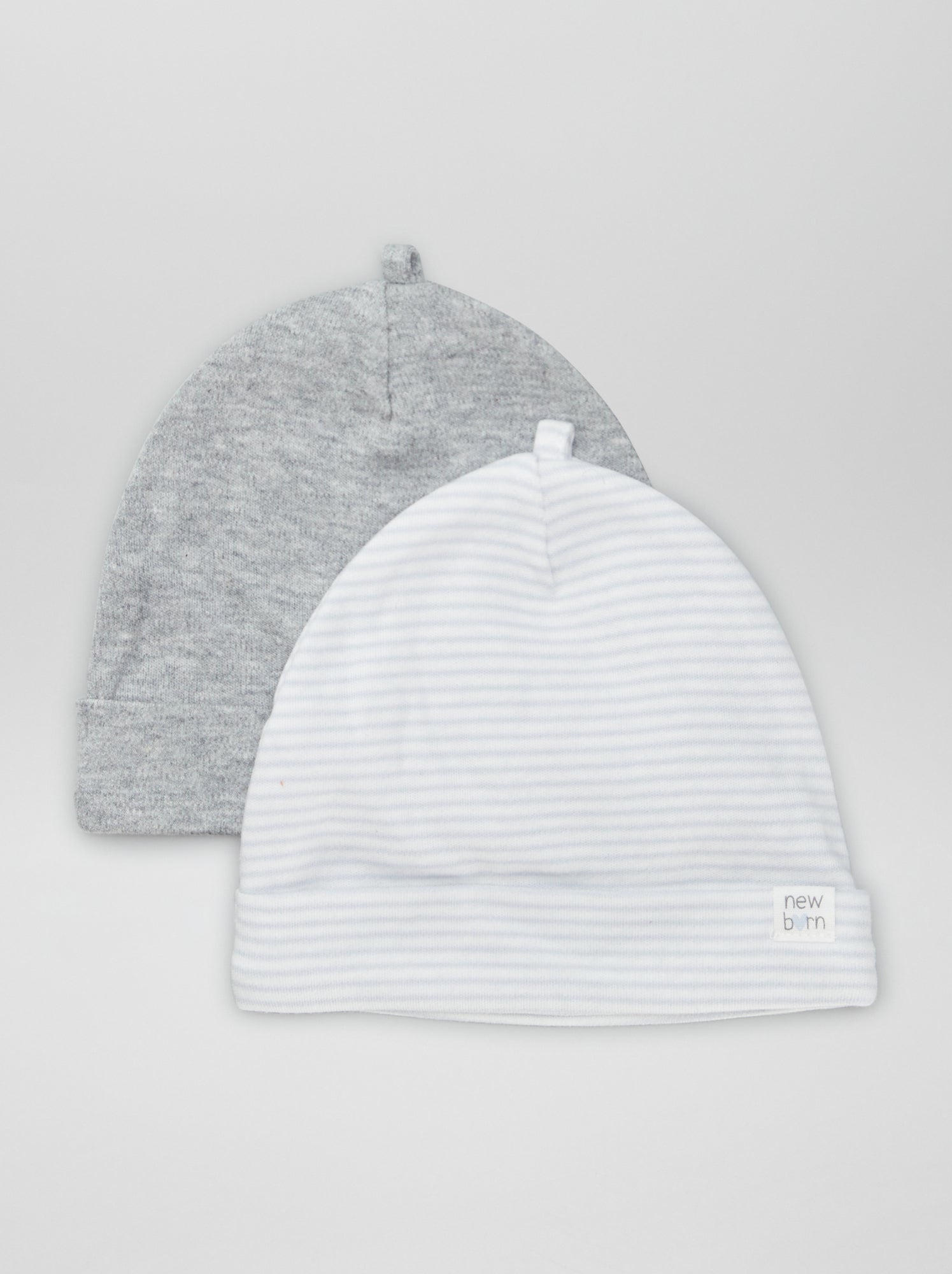 Lot de 2 bonnets nouveau-né - Gris/blanc