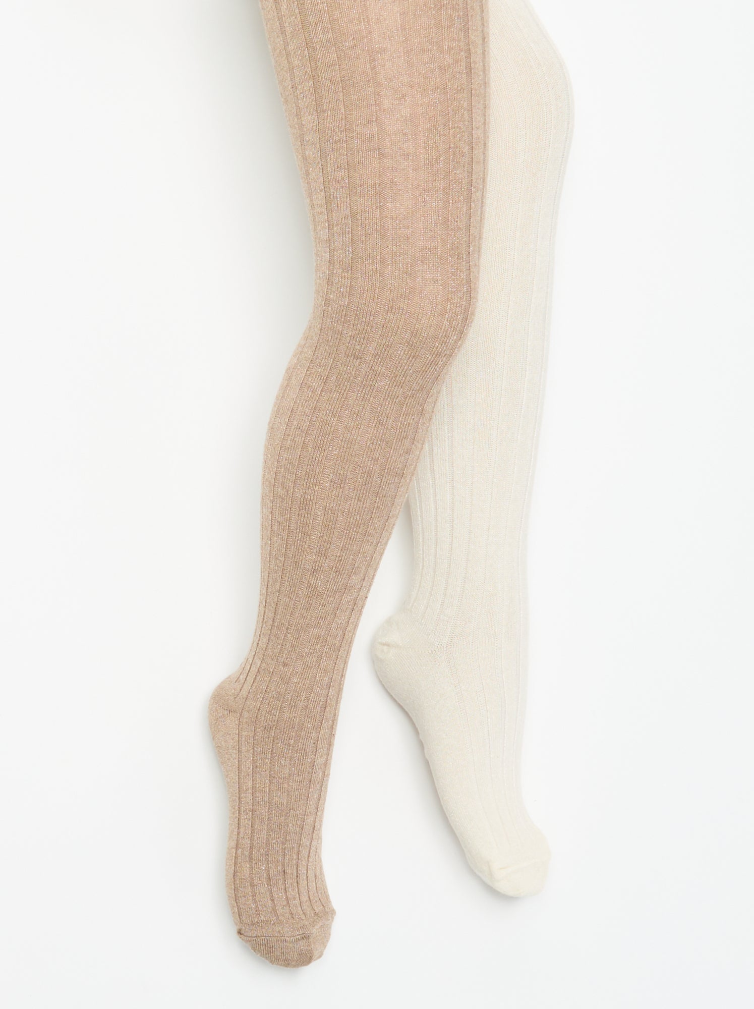 Lot de 2 collants en matière côtelée - Beige