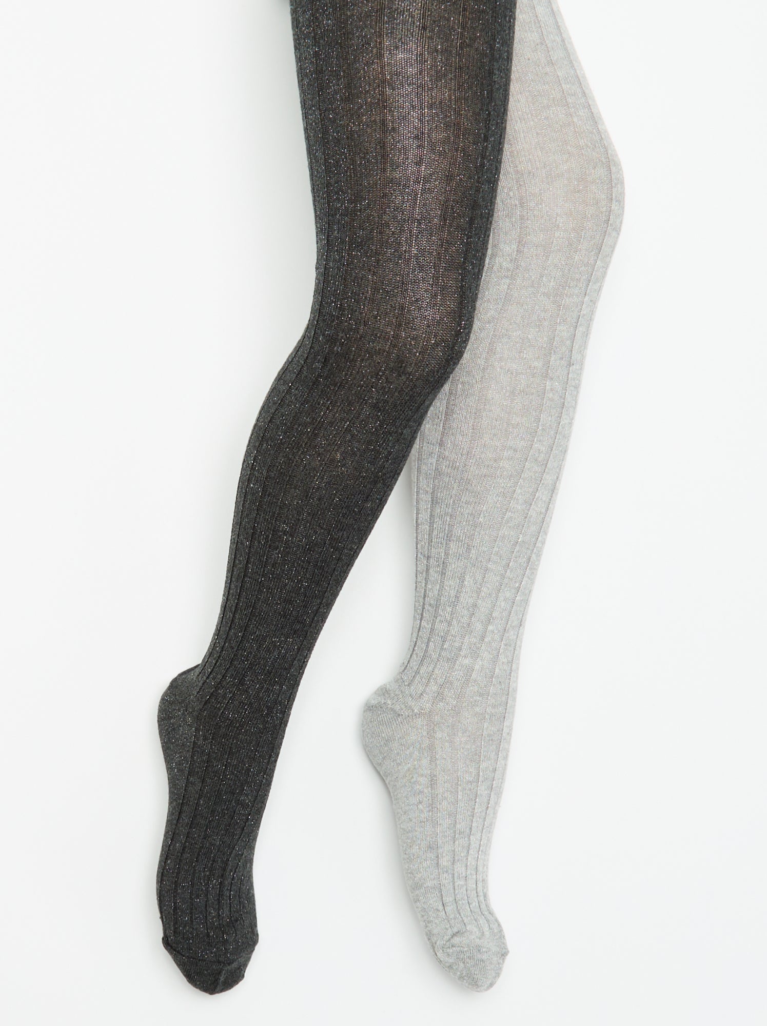 Lot de 2 collants en matière côtelée - Gris