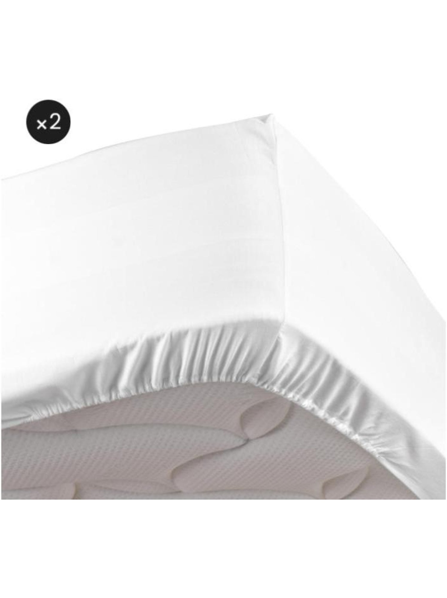Lot de 2 drap housse percale de coton 78fils ultra doux - Blanc