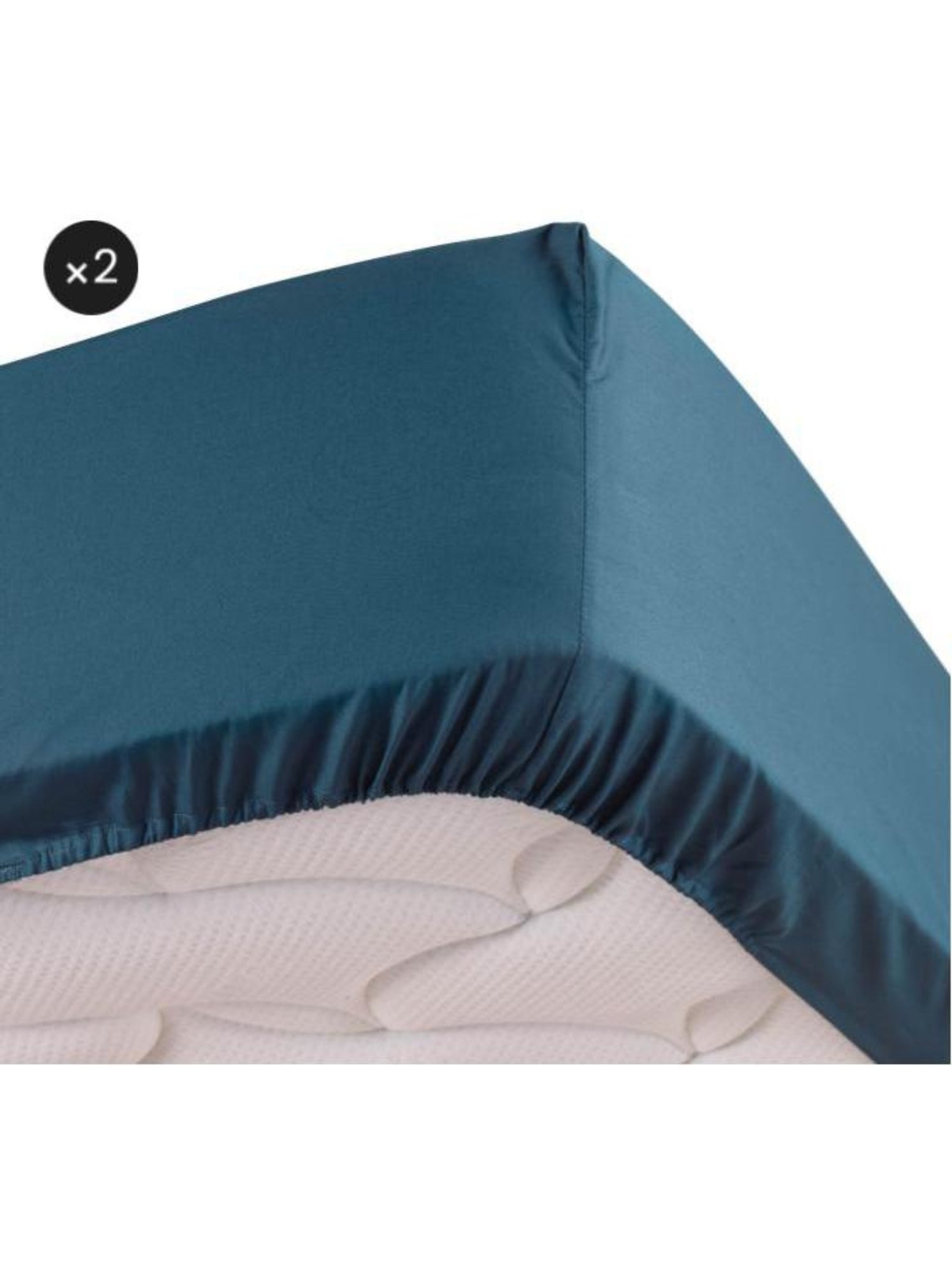 Lot de 2 drap housse percale de coton 78fils ultra doux - Bleu