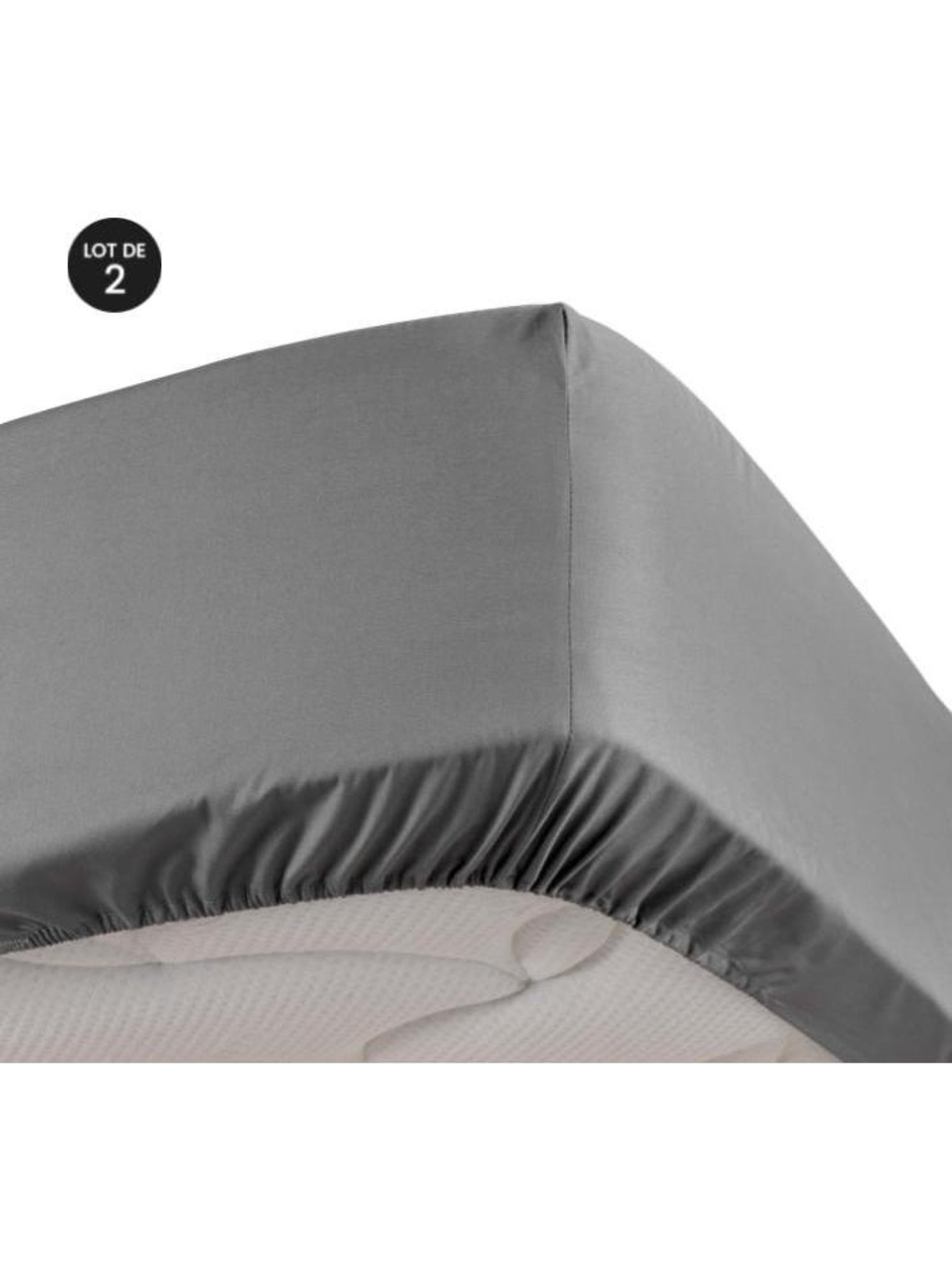 Lot de 2 drap housse percale de coton 78fils ultra doux - gris anthracite