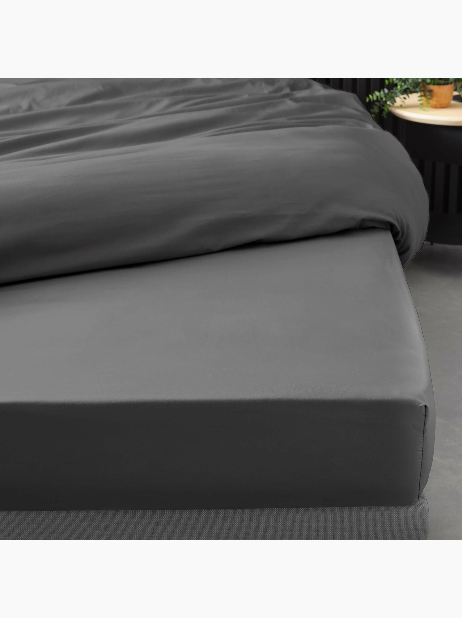 Lot de 2 drap housse percale de coton 78fils ultra doux - gris anthracite