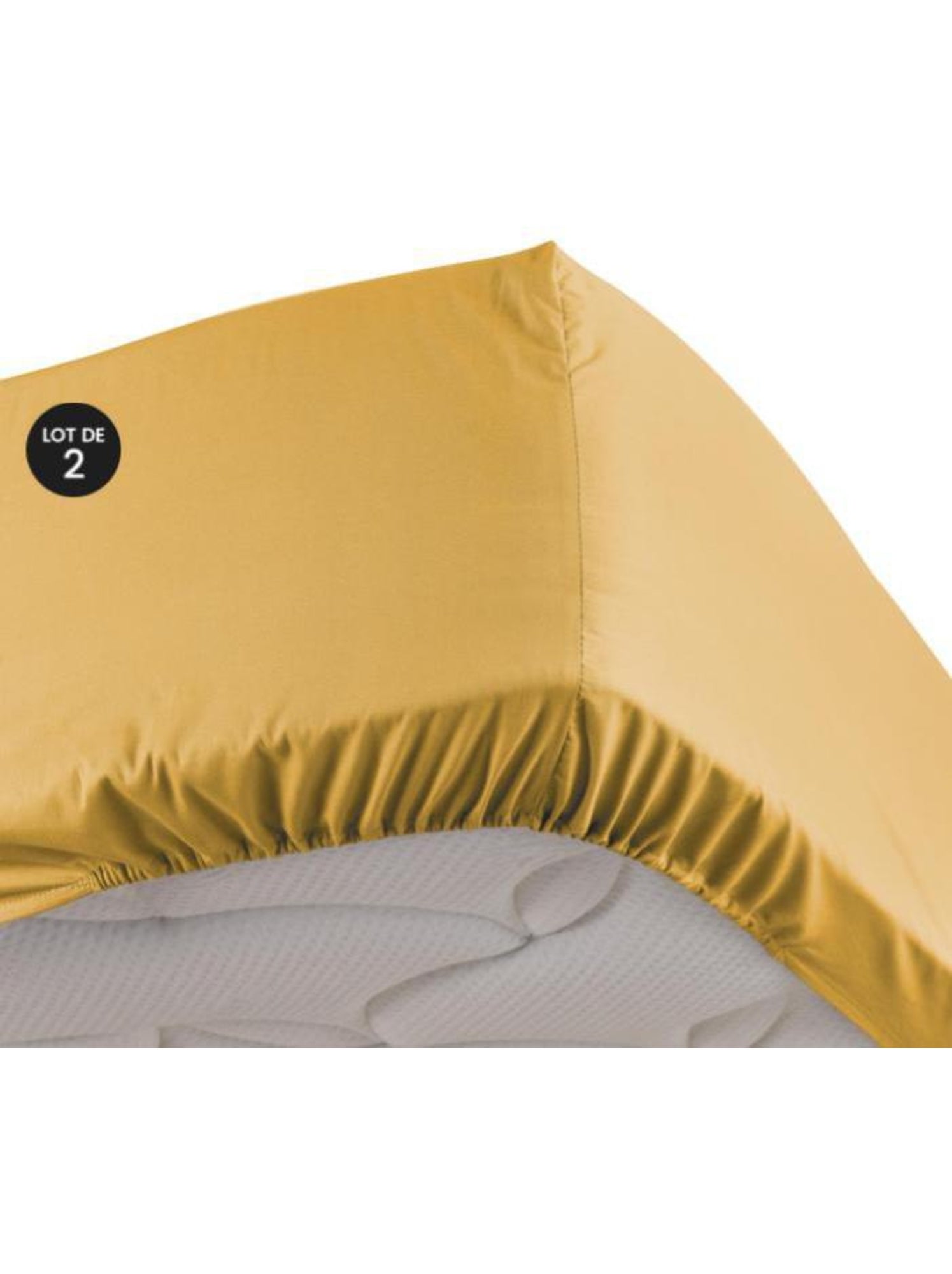 Lot de 2 drap housse percale de coton 78fils ultra doux - Jaune