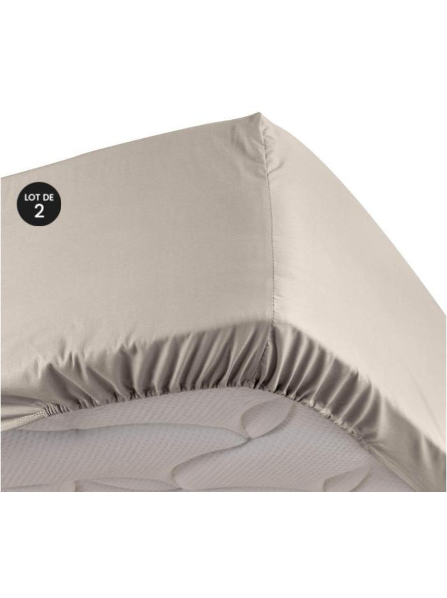 Lot de 2 drap housse percale de coton 78fils ultra doux - Miel
