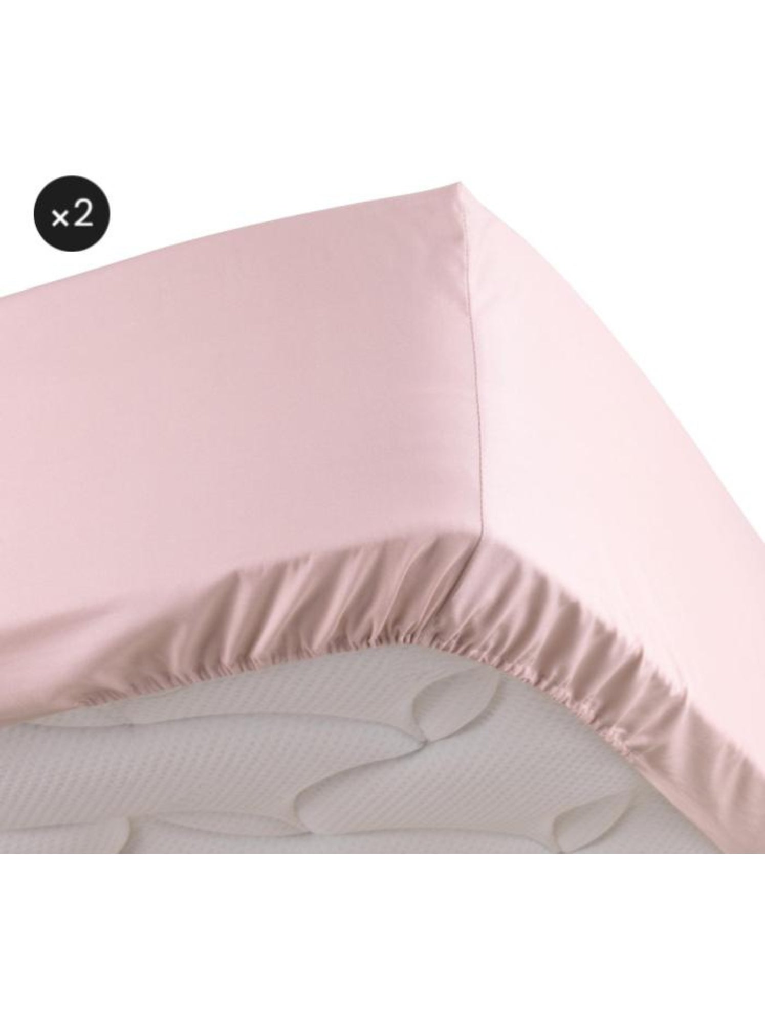 Lot de 2 drap housse percale de coton 78fils ultra doux - Rose