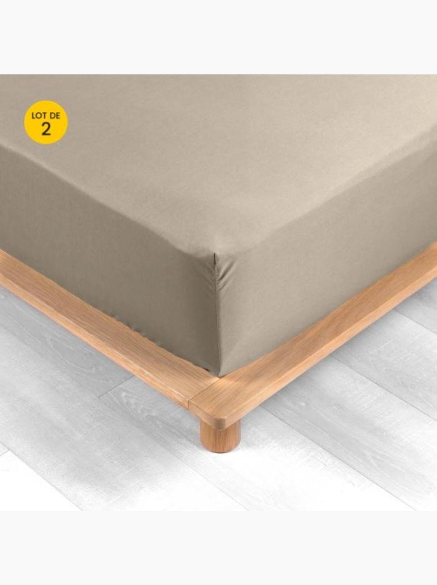Lot de 2 drap housse percale de coton 78fils ultra doux - Sable