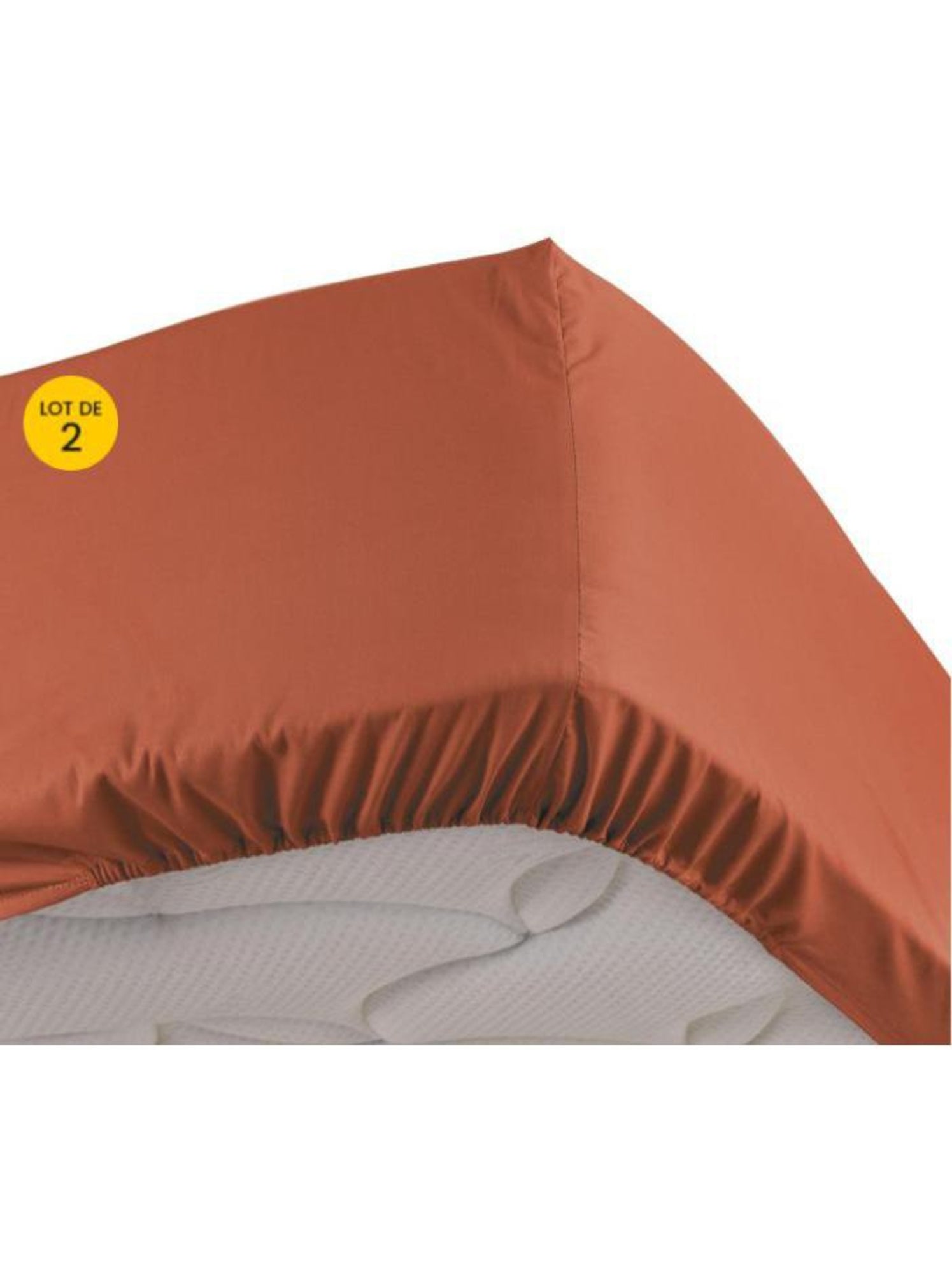 Lot de 2 drap housse percale de coton 78fils ultra doux - Terracotta