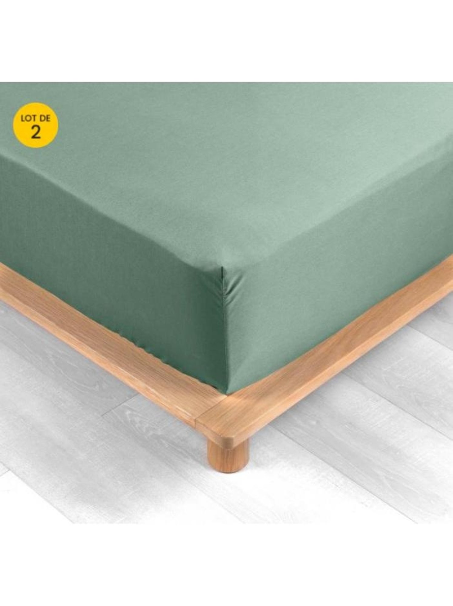 Lot de 2 drap housse percale de coton 78fils ultra doux - Vert tilleul