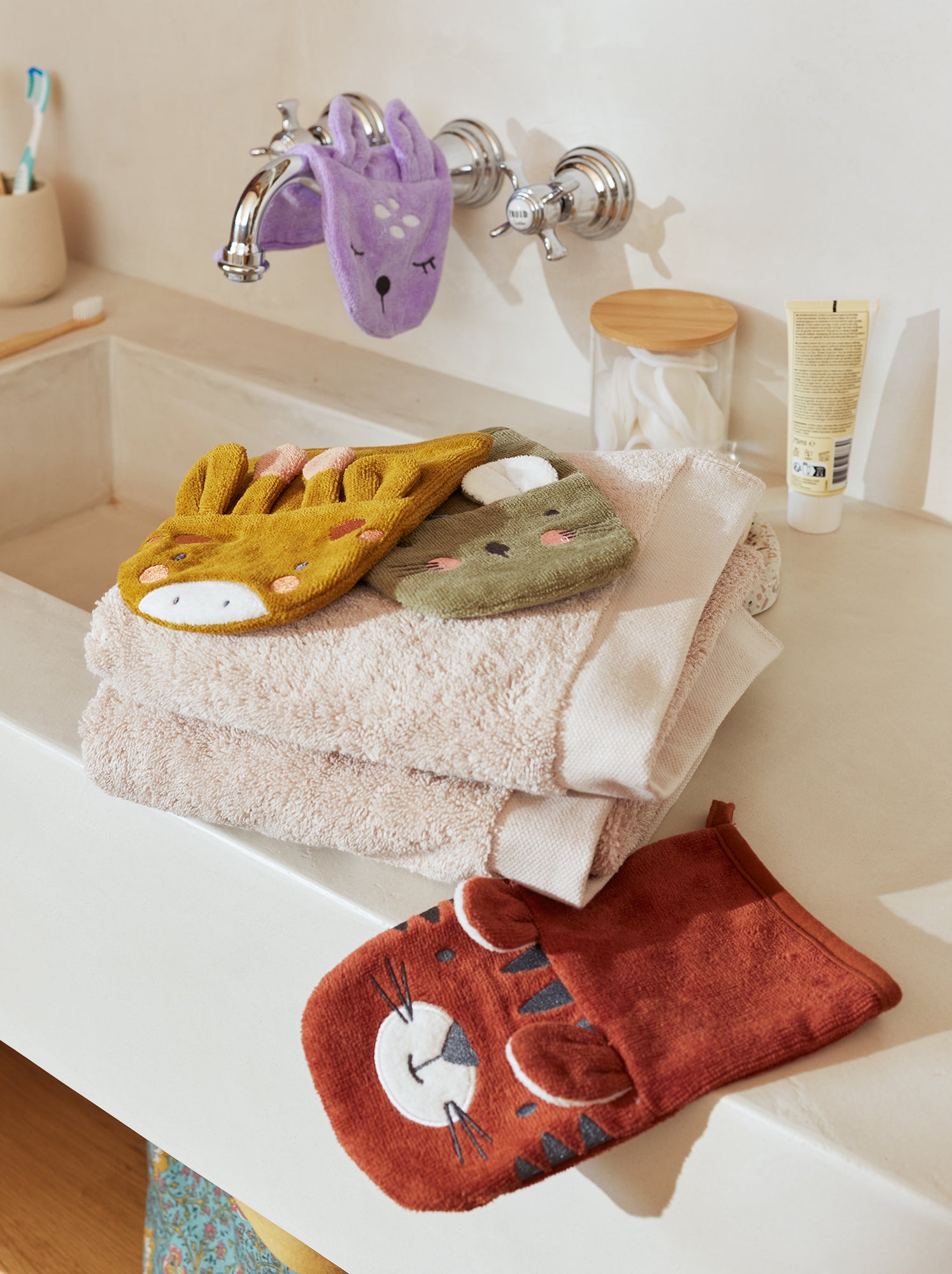 Lot de 2 gants de toilette enfant - Kiabi Home - Marron