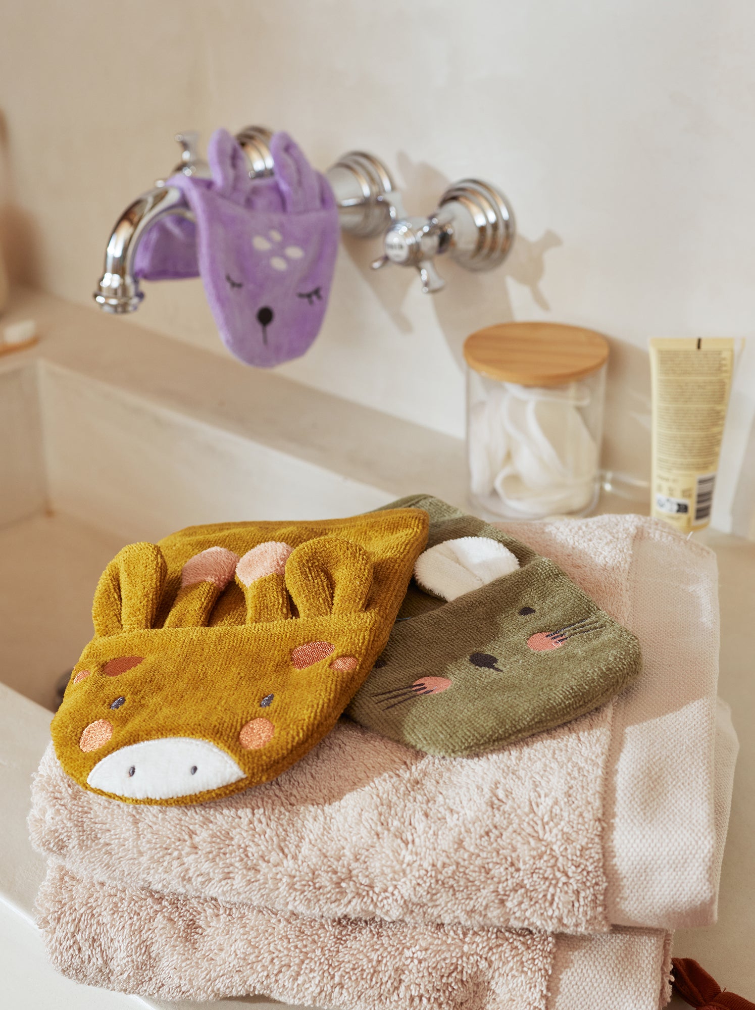 Lot de 2 gants de toilette enfant - Kiabi Home - Violet