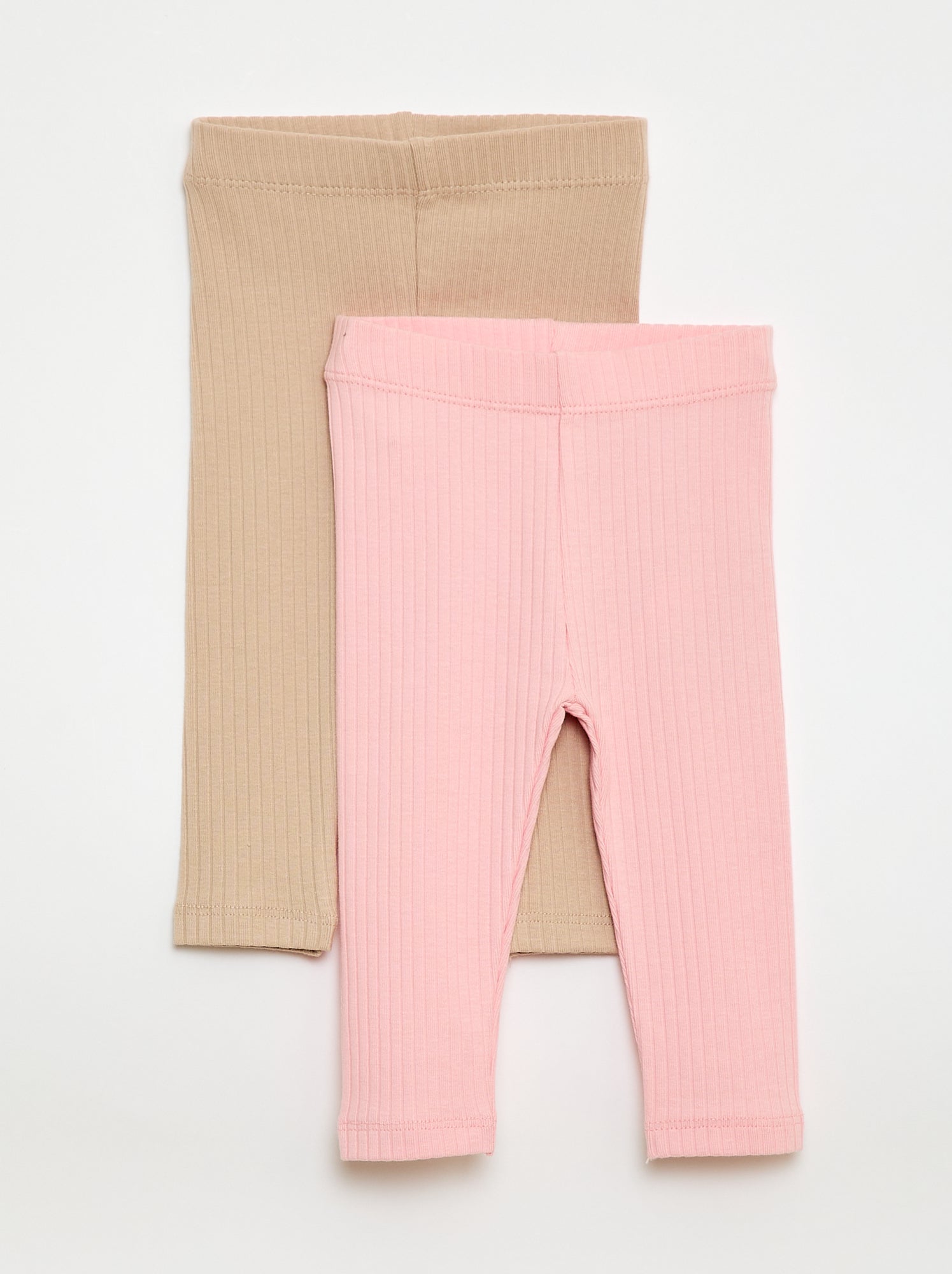 Lot de 2 leggings côtelés - Beige/rose