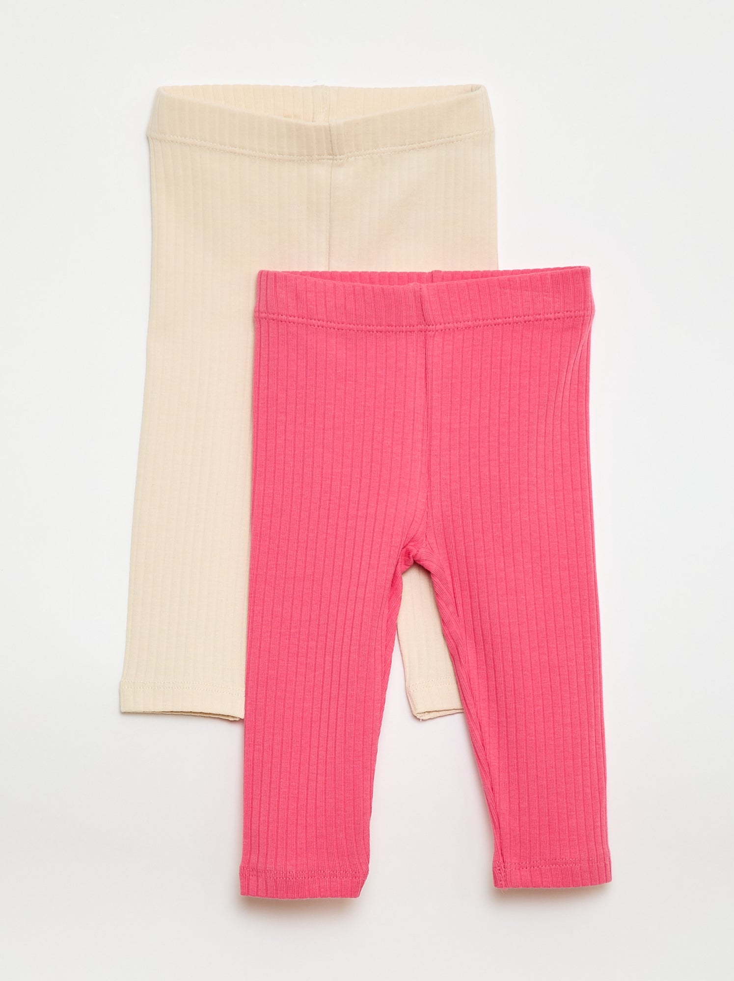 Lot de 2 leggings côtelés - Blanc/rose