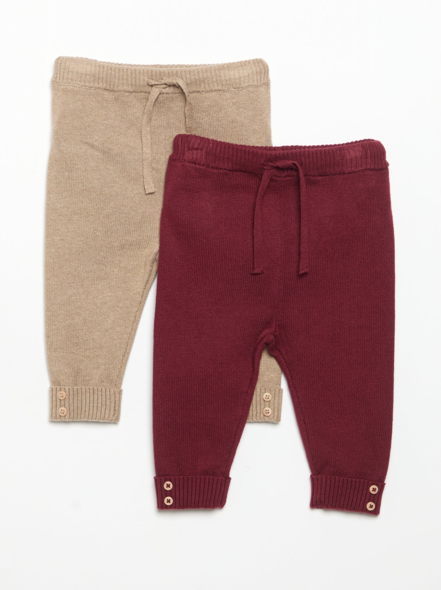 Lot de 2 pantalons en coton tricoté - Beige (GFM52_3)