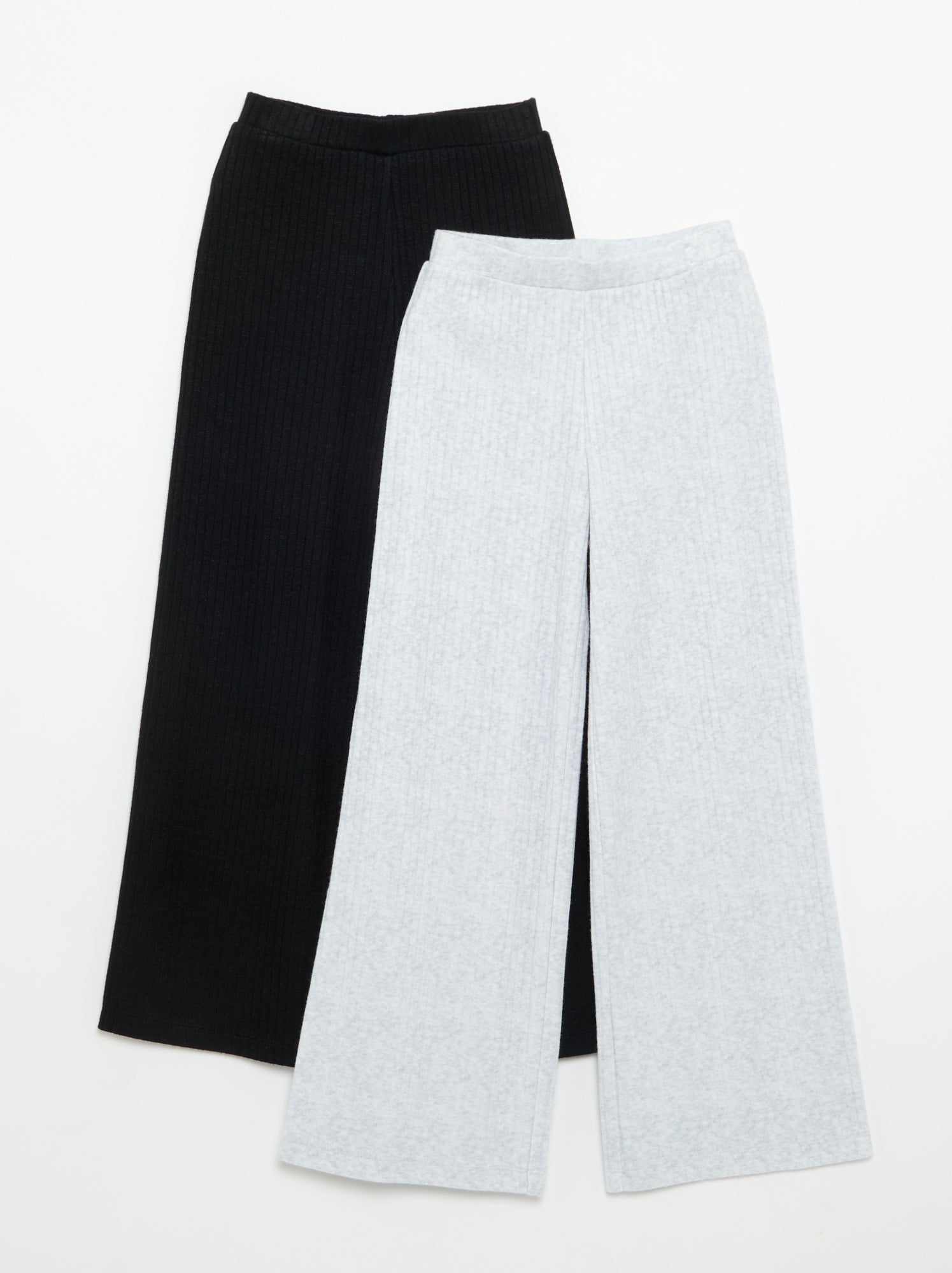 Lot de 2 pantalons en maille côtelée plate - Noir