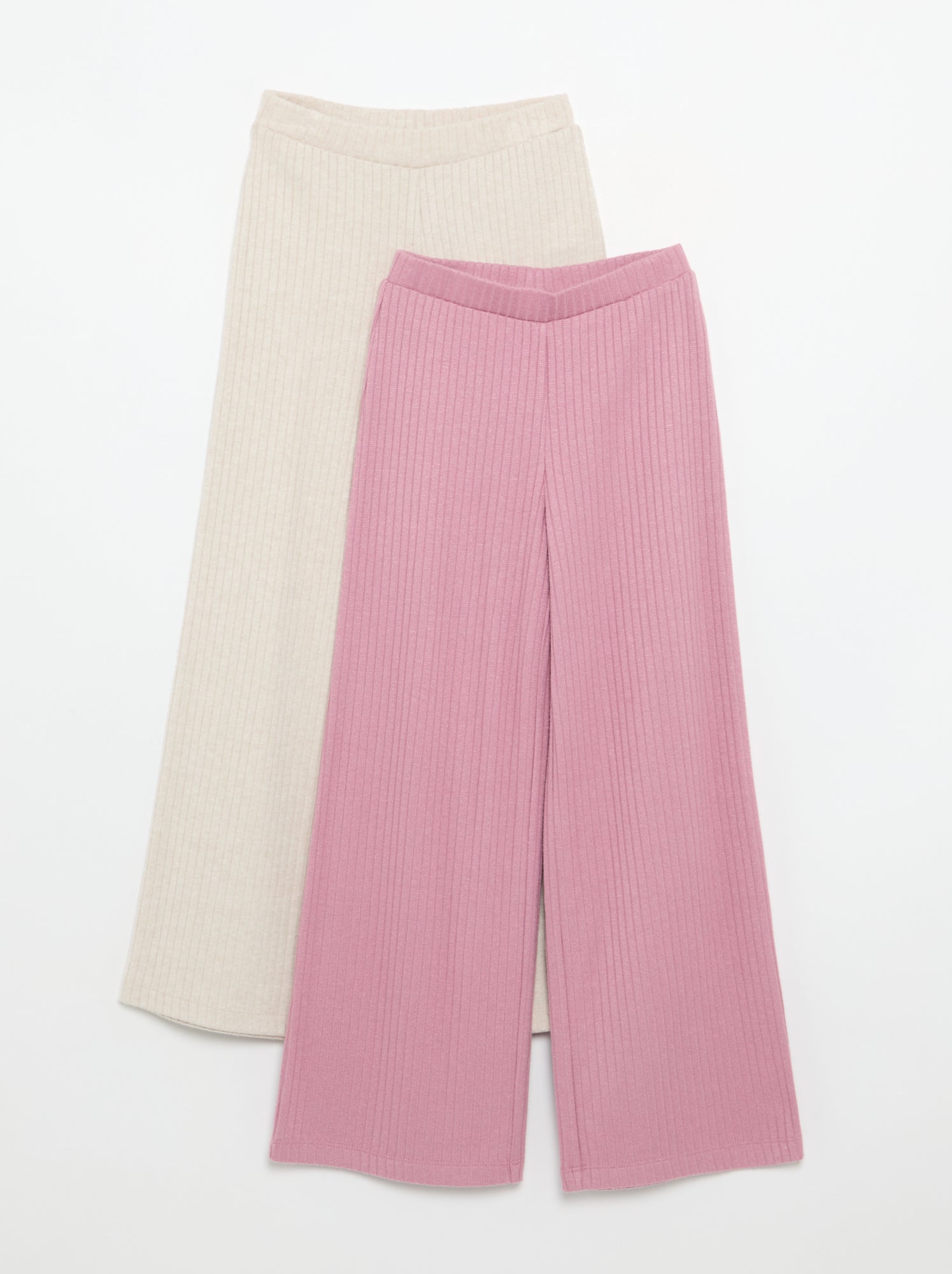 Lot de 2 pantalons en maille côtelée plate - Rose