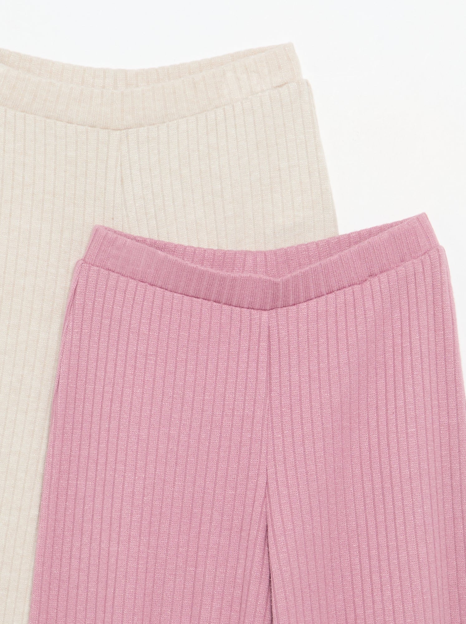 Lot de 2 pantalons en maille côtelée plate - Rose