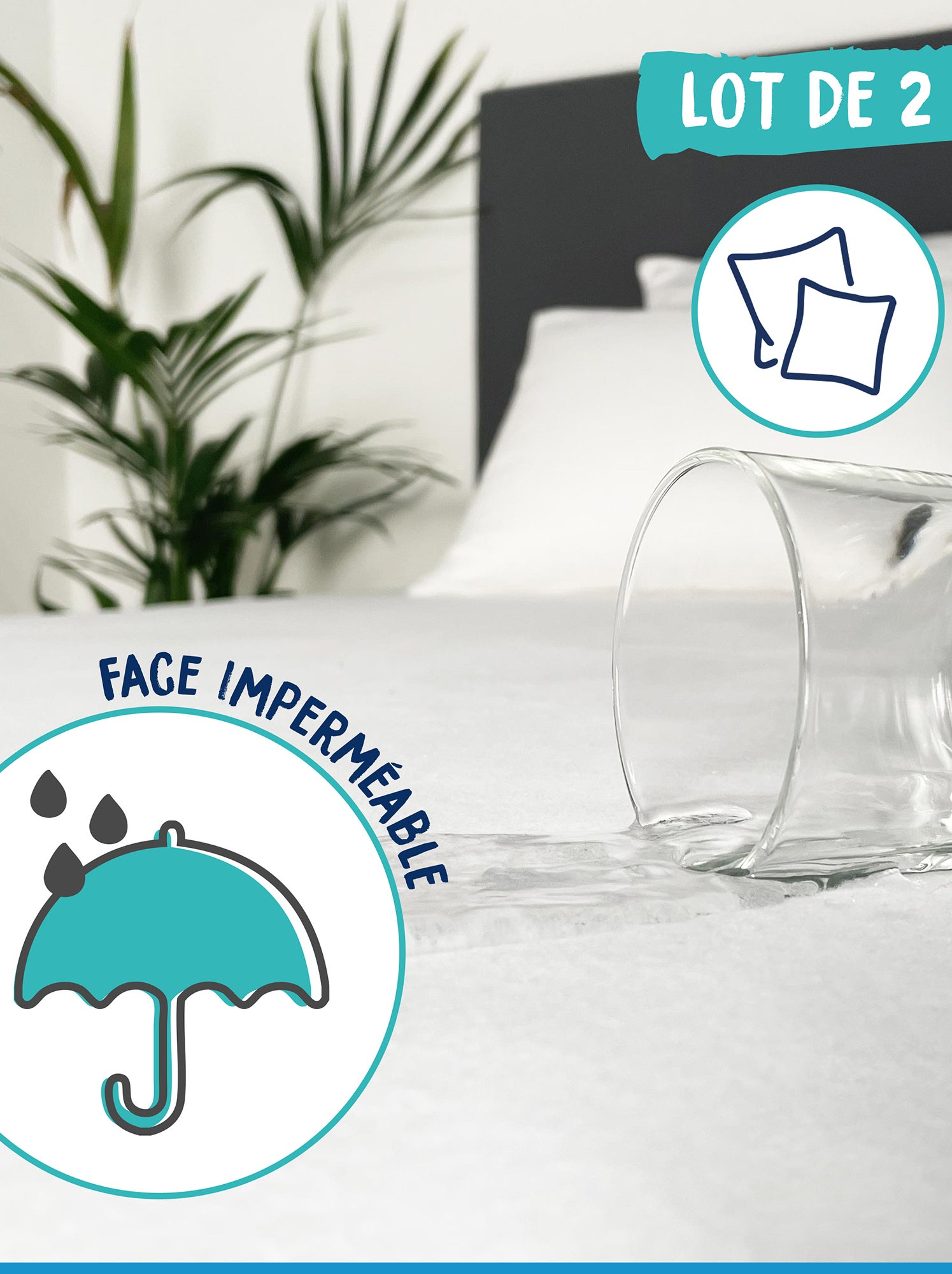 Lot de 2 protèges oreillers imperméables - Blanc