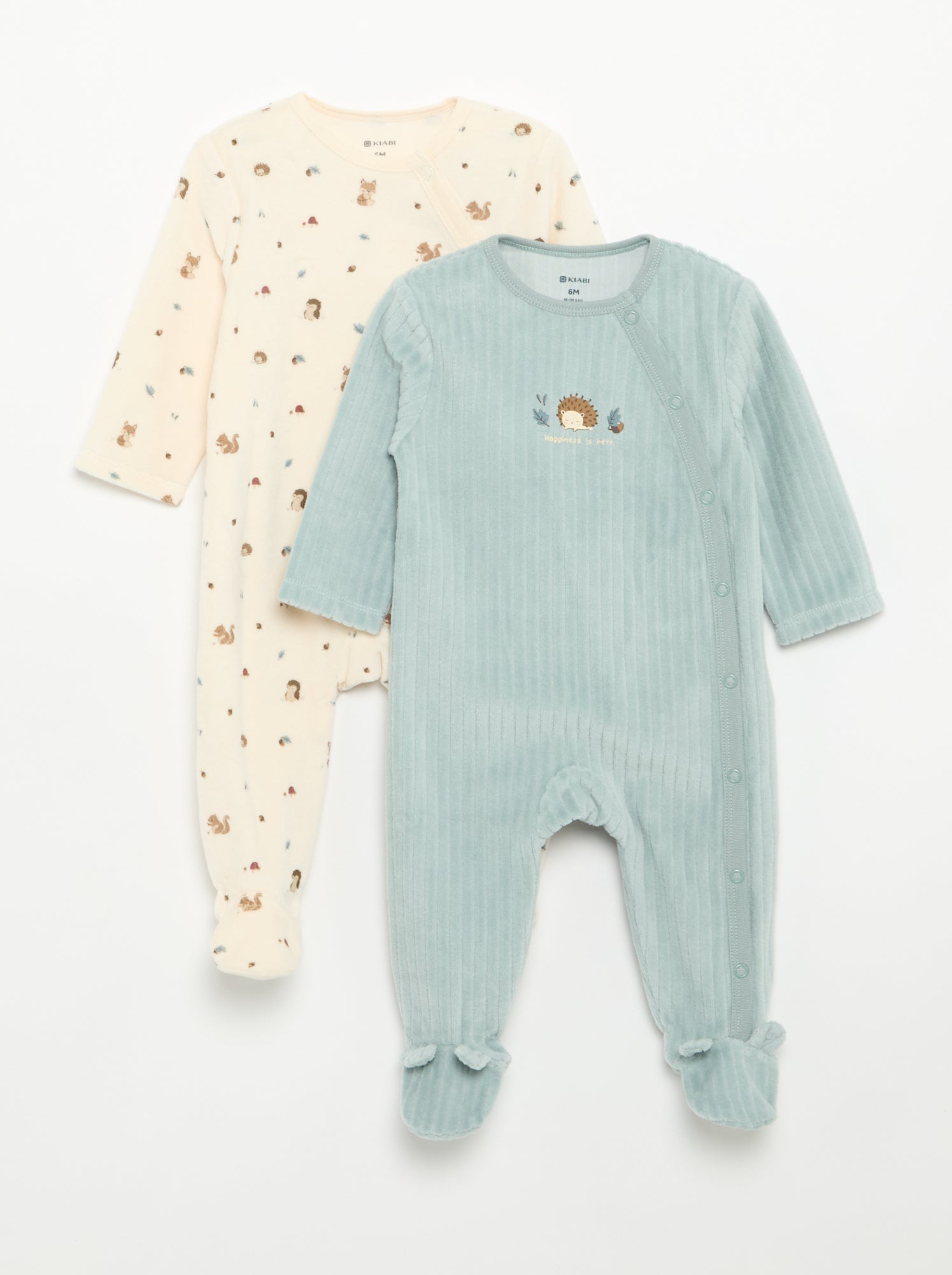 Lot de 2 pyjama en velours avec pieds - Bleu